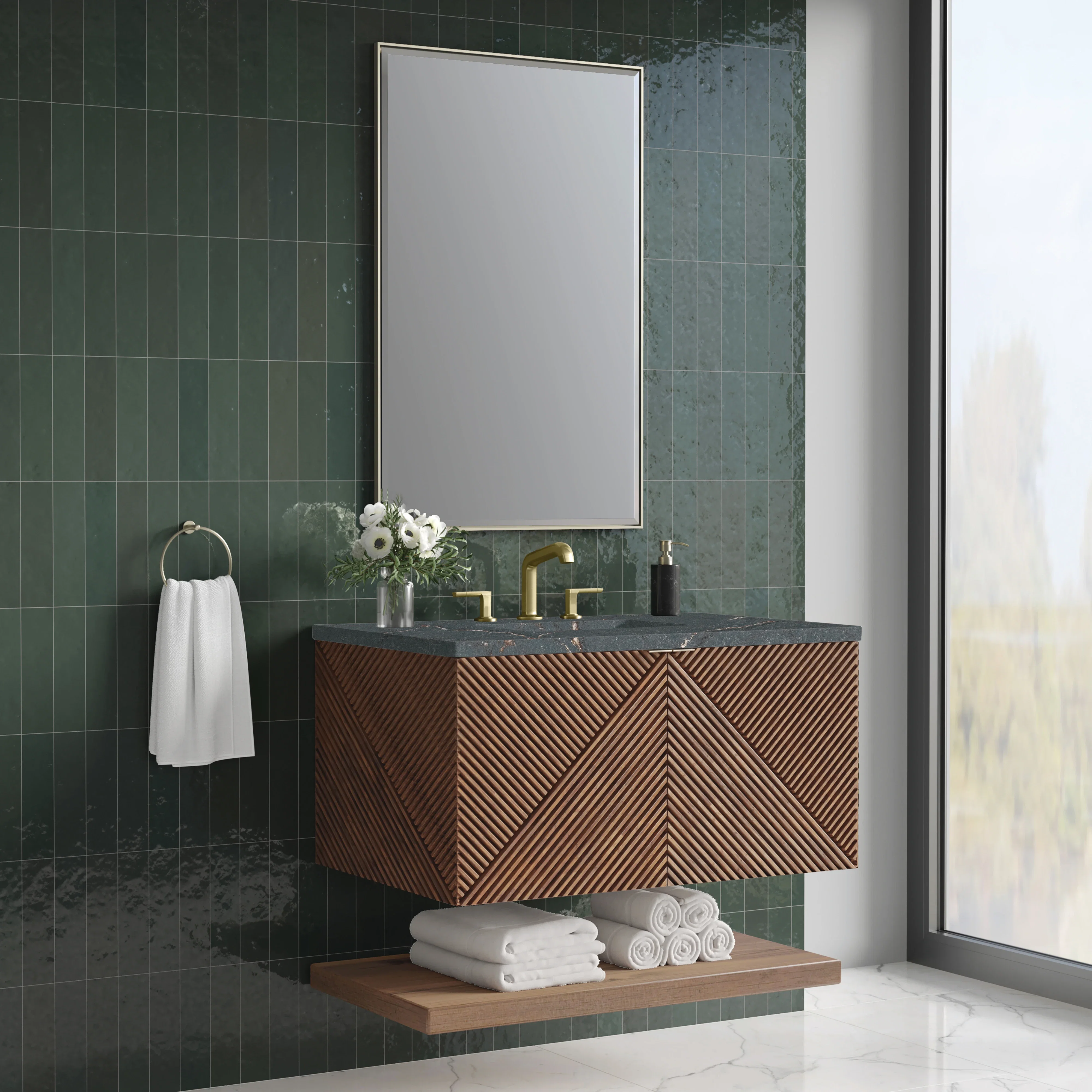 Marcello 36" Single Vanity, Chestnut w/ 3 CM Parisien Bleu Top