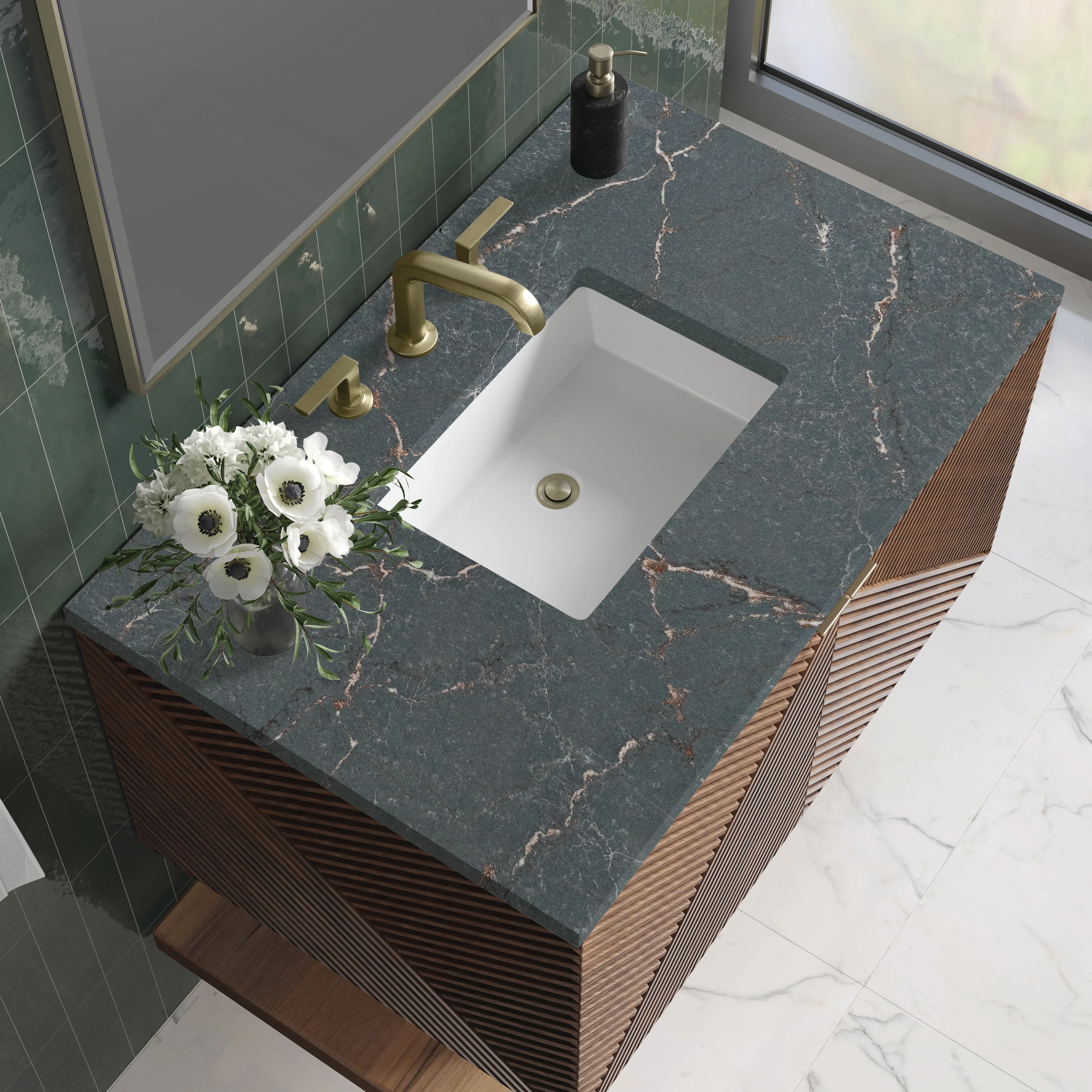 Marcello 36" Single Vanity, Chestnut w/ 3 CM Parisien Bleu Top
