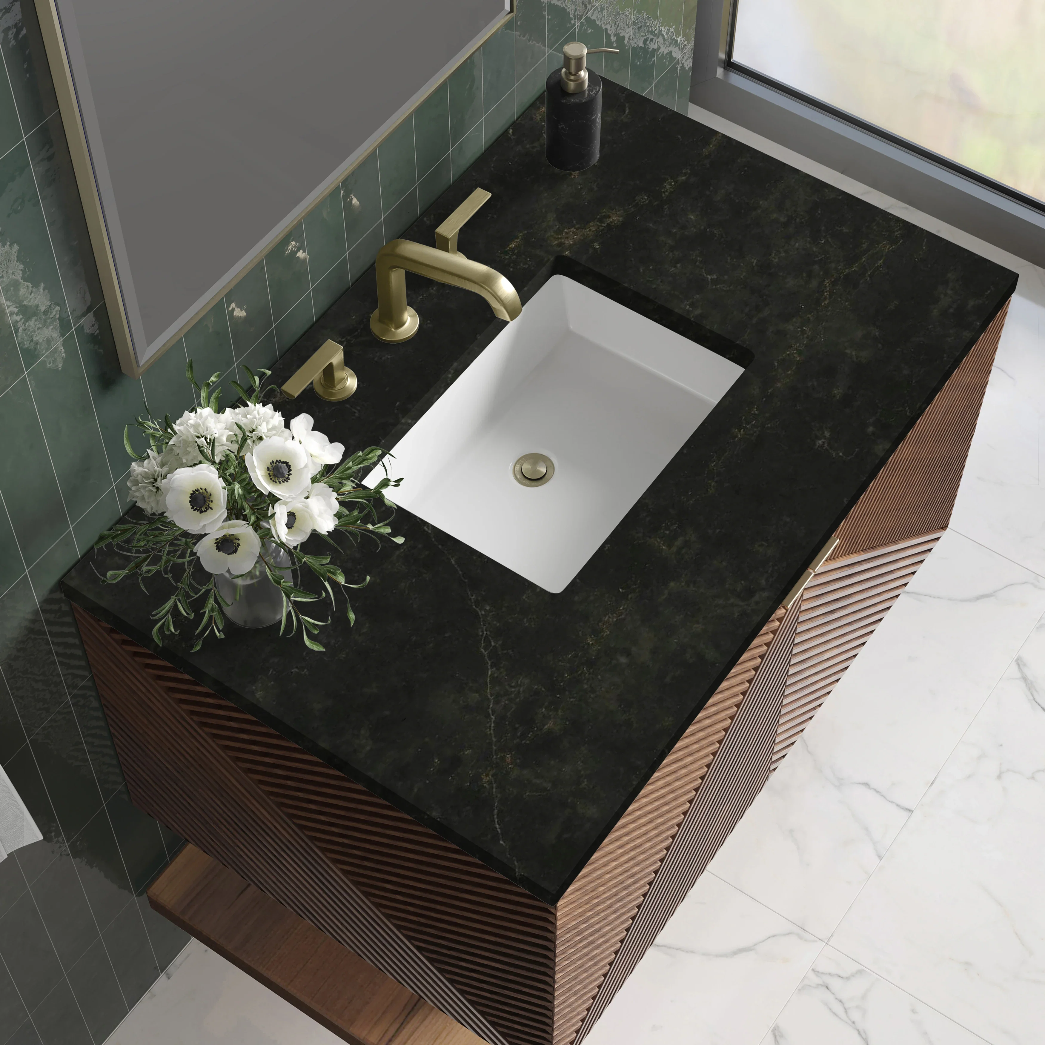 Marcello 36" Single Vanity, Chestnut, w/ 3 CM Phantome Eclos Top