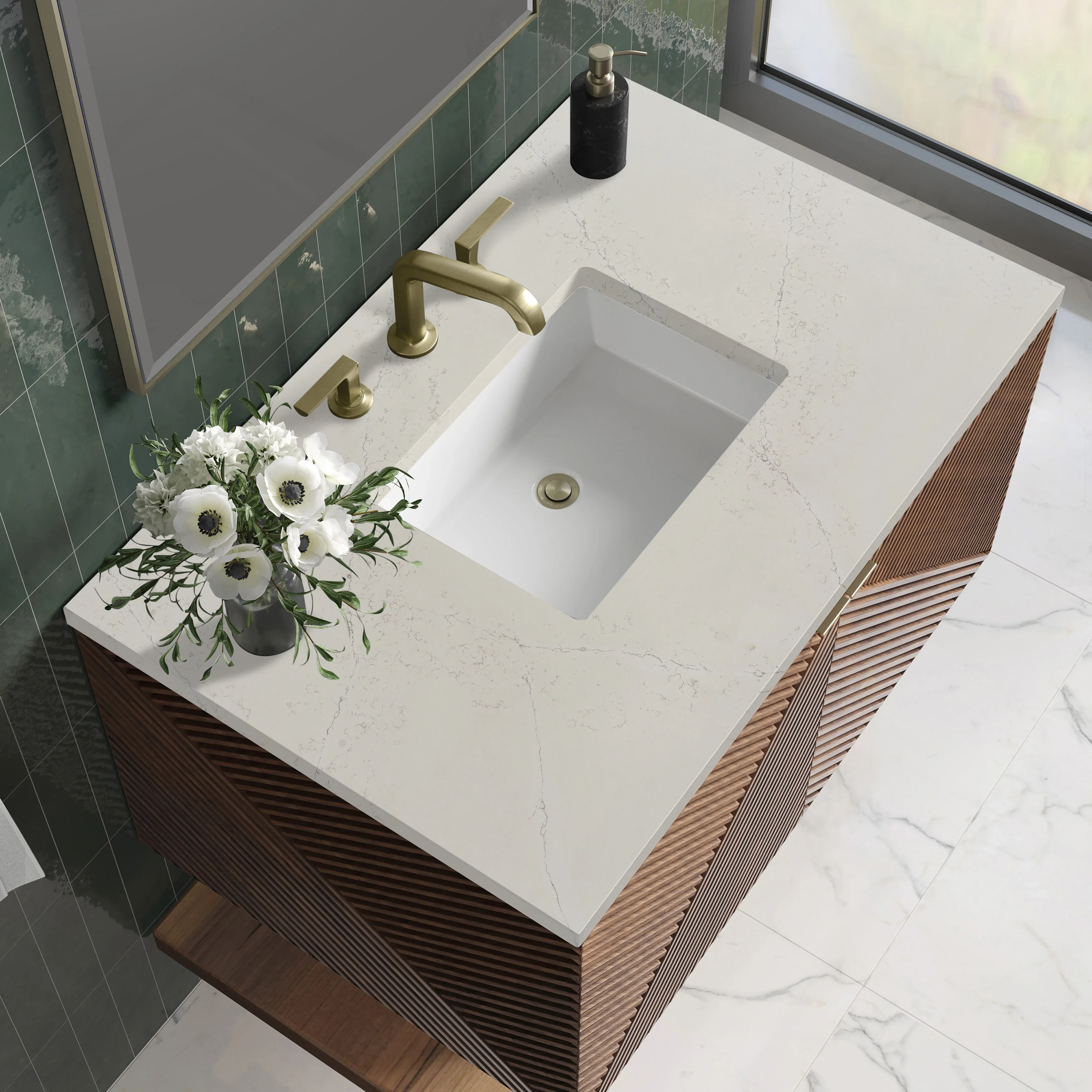 Marcello 36" Single Vanity, Chestnut, w/ 3 CM Siberian Silestone Top
