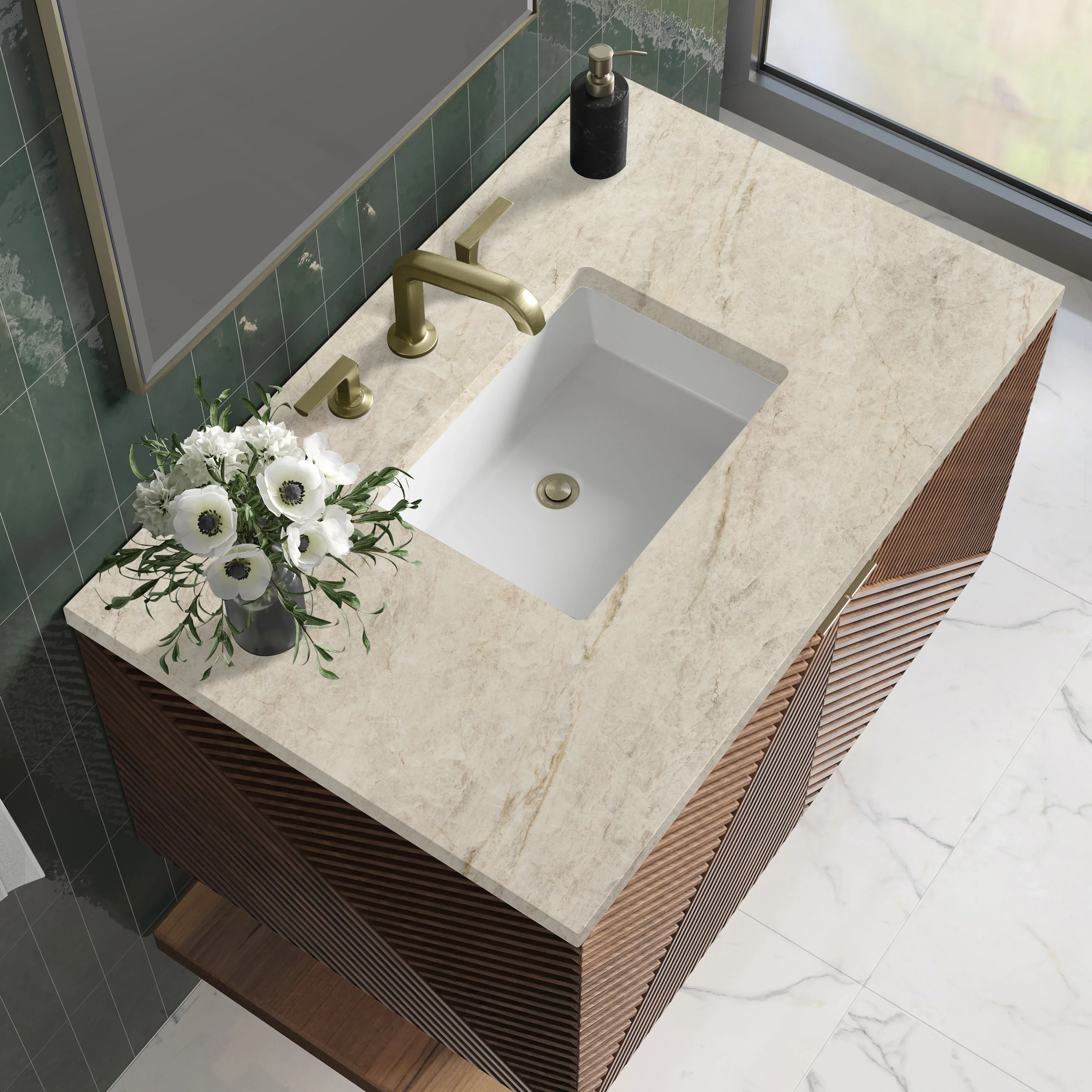 Marcello 36" Single Vanity, Chestnut, w/ 3 CM Tajnar Eclos Top