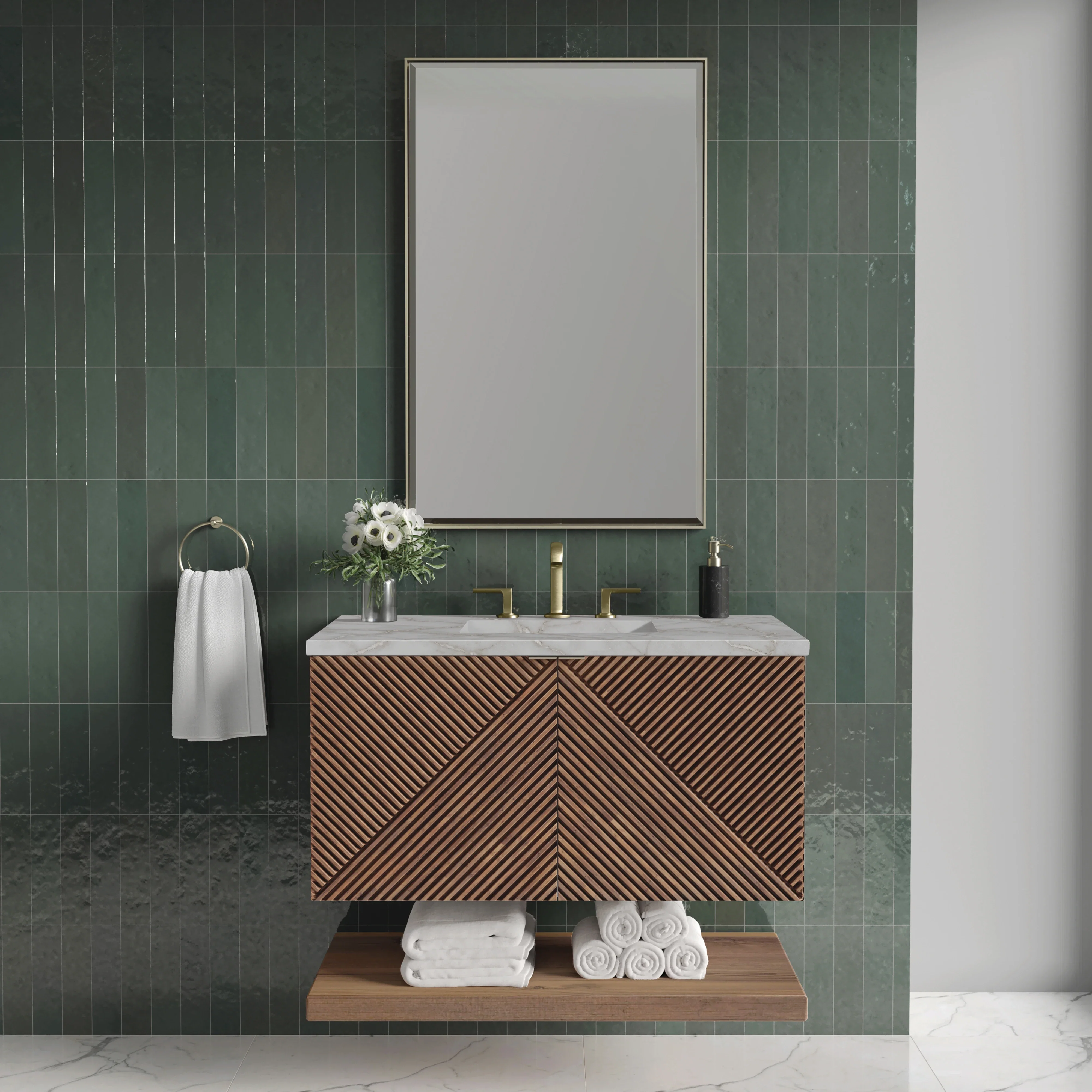 Marcello 36" Single Vanity, Chestnut w/ 3 CM Victorian Silver Top