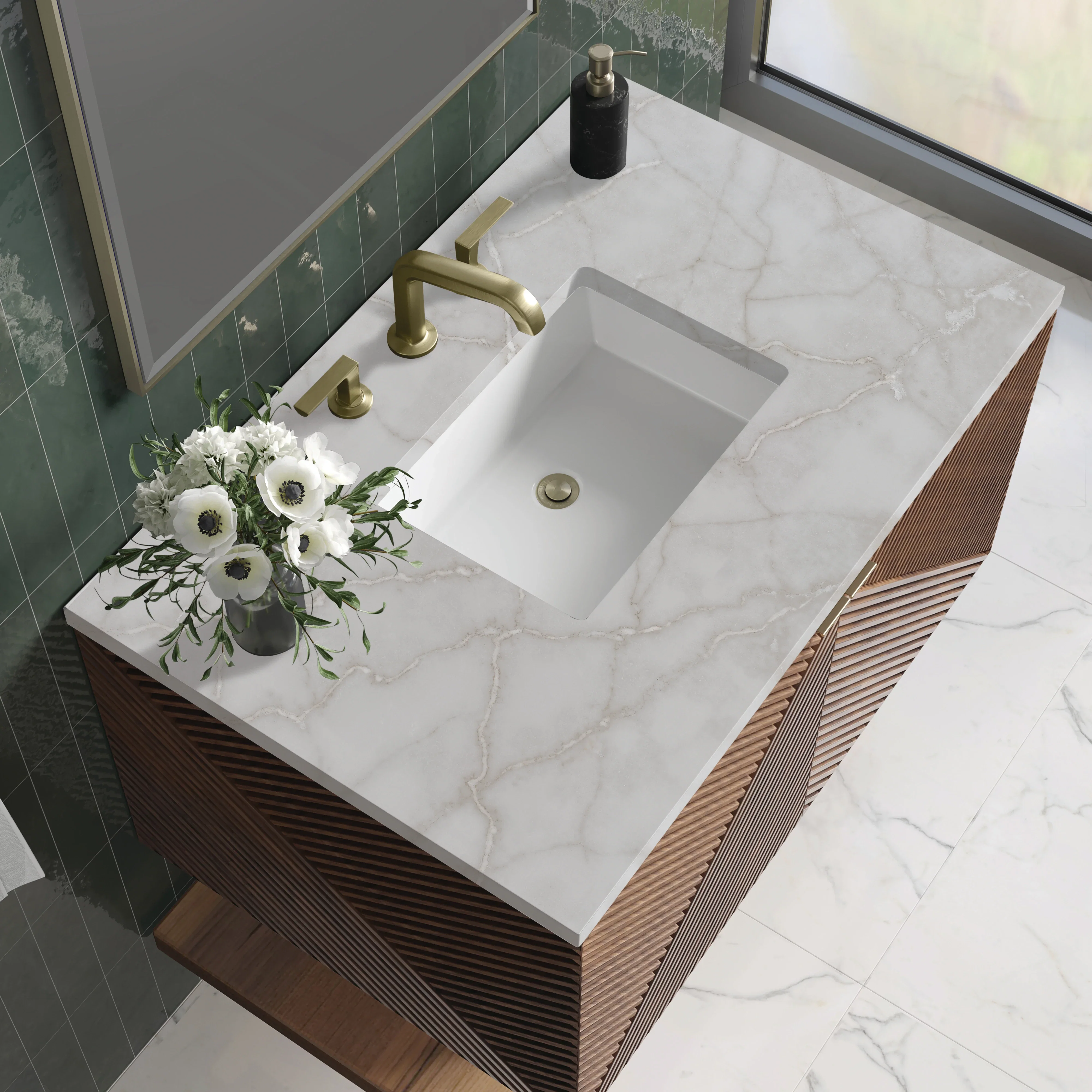 Marcello 36" Single Vanity, Chestnut w/ 3 CM Victorian Silver Top