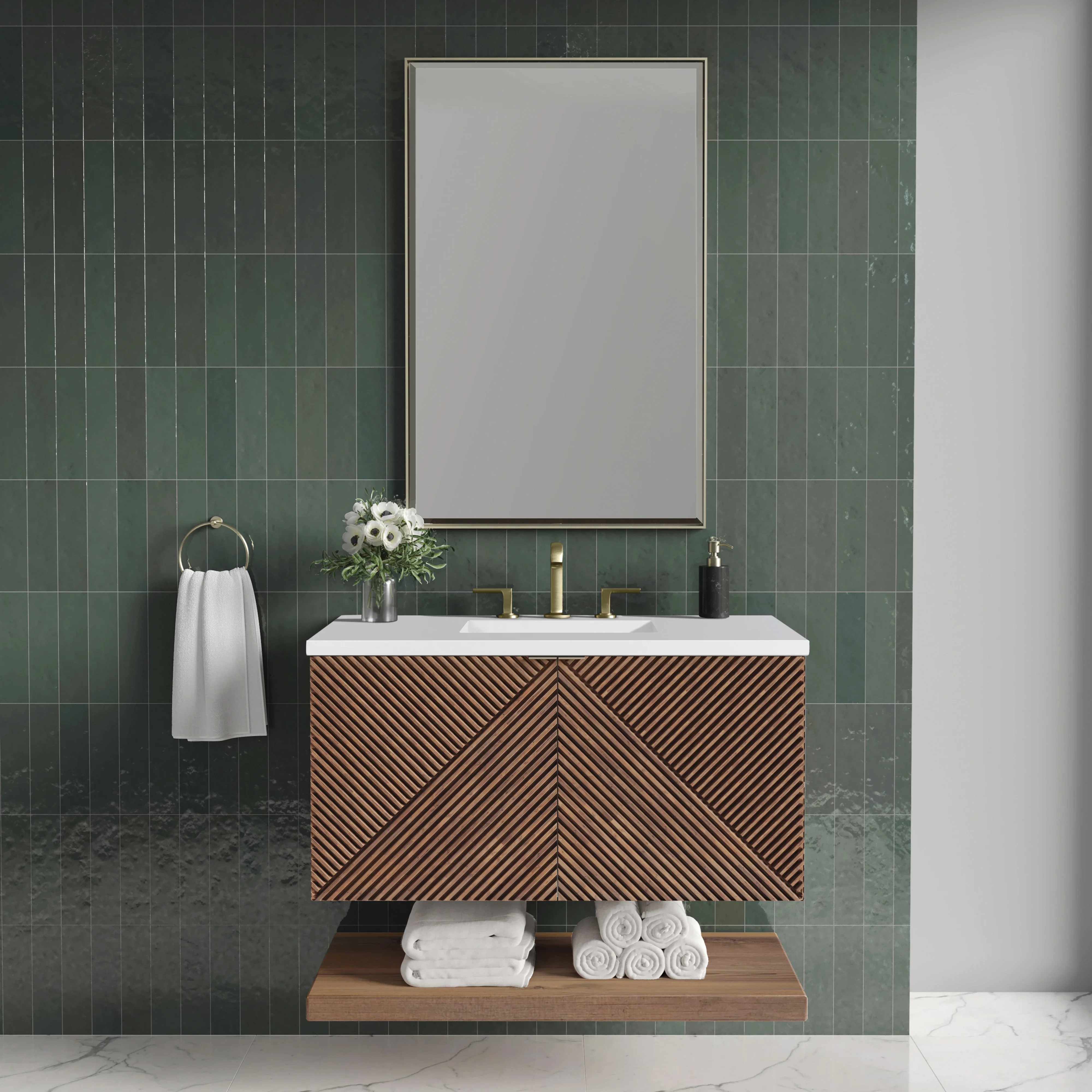 Marcello 36" Single Vanity, Chestnut w/ 3 CM White Zeus Top