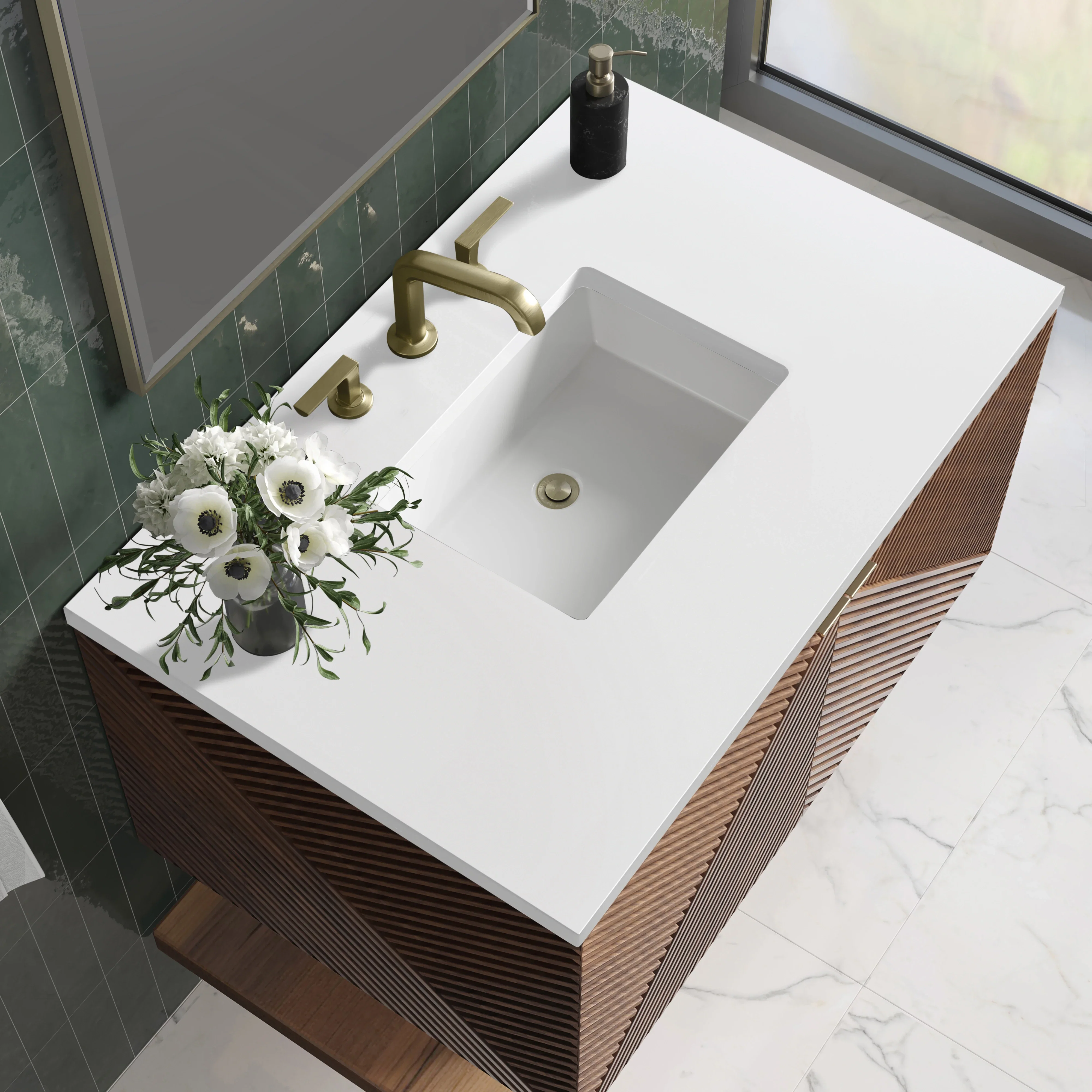 Marcello 36" Single Vanity, Chestnut w/ 3 CM White Zeus Top