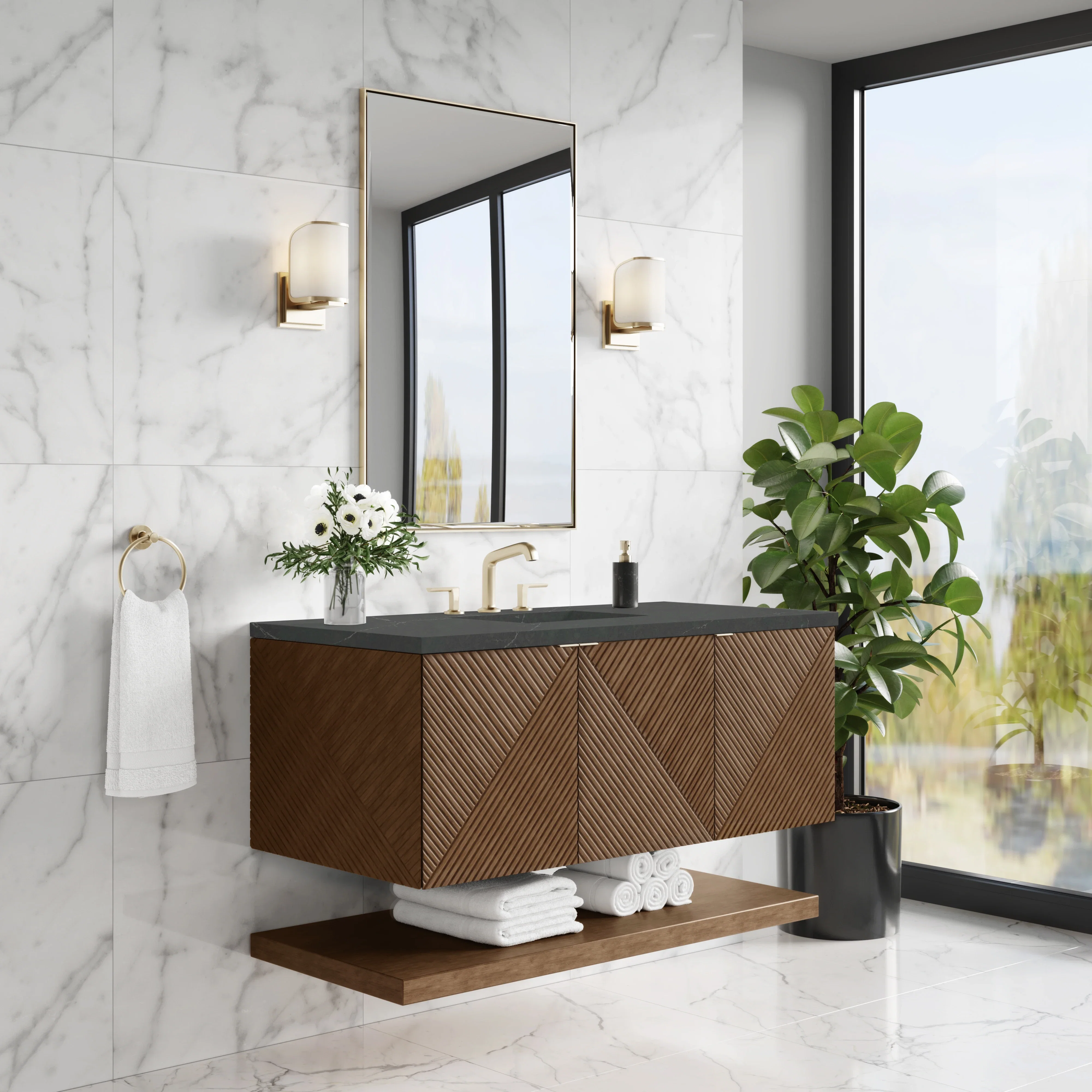 Marcello 48" Single Vanity, Chestnut w/ 3 CM Charcoal Soapstone Silestone Top