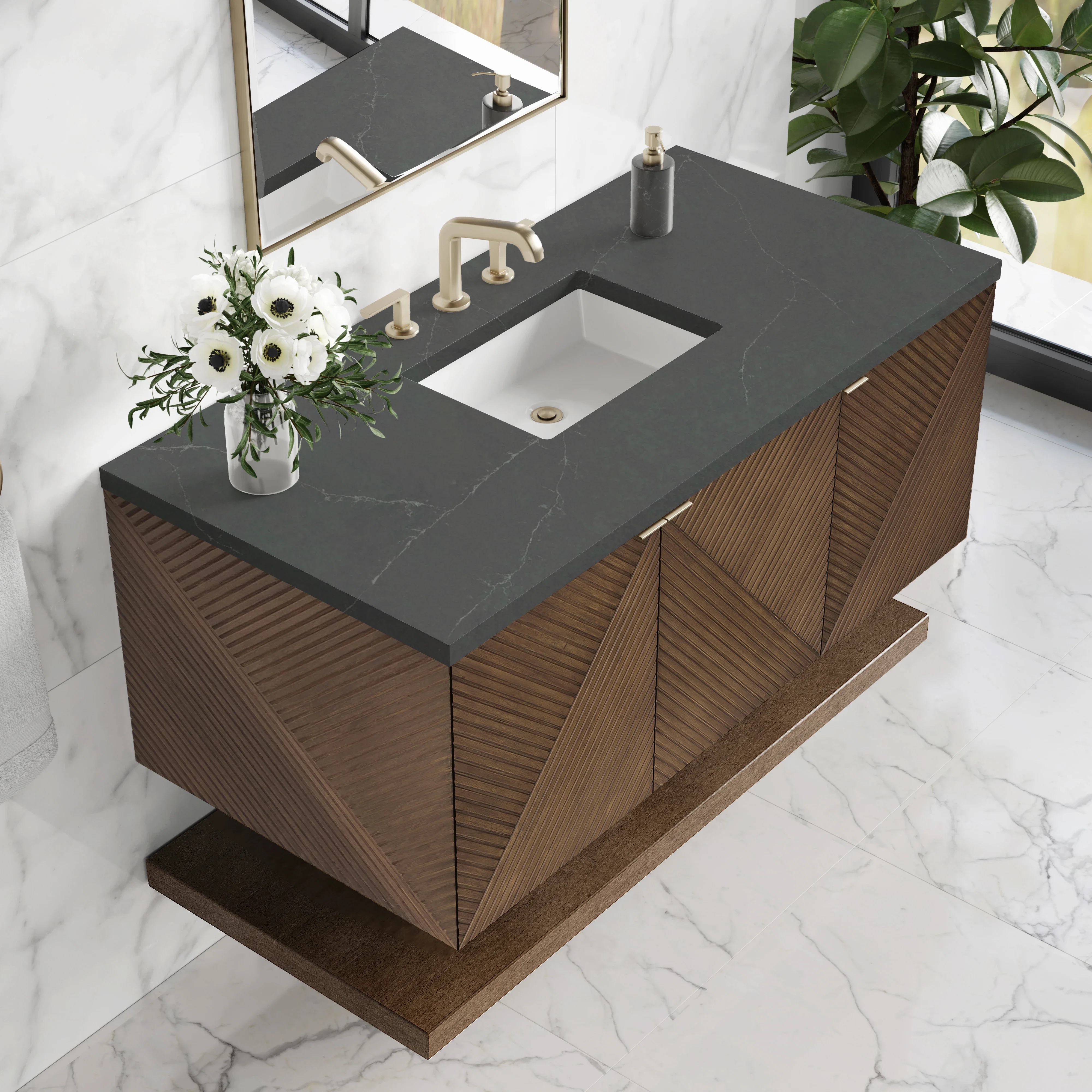 Marcello 48" Single Vanity, Chestnut w/ 3 CM Charcoal Soapstone Silestone Top
