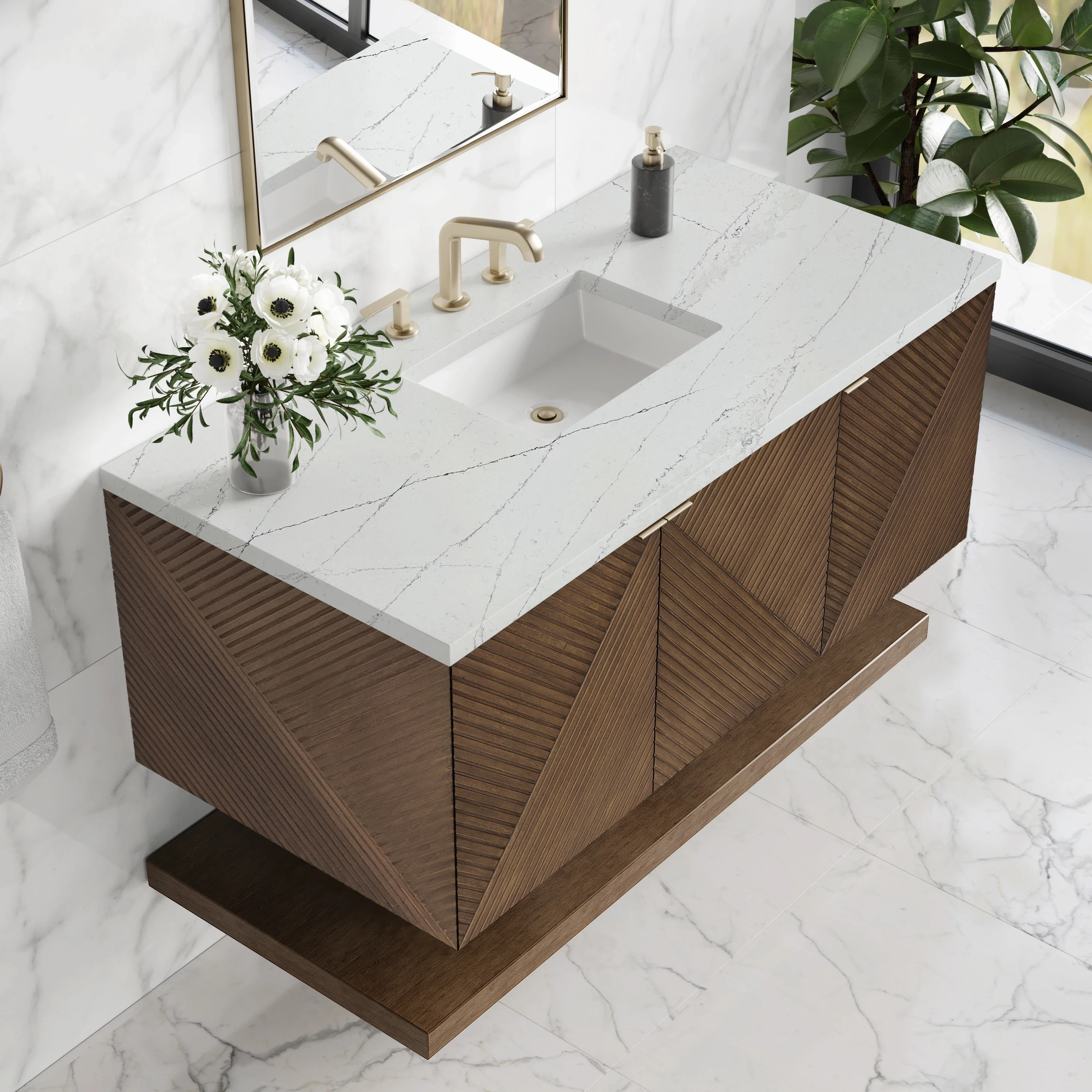 Marcello 48" Single Vanity, Chestnut w/ 3 CM Ethereal Noctis Silestone Top