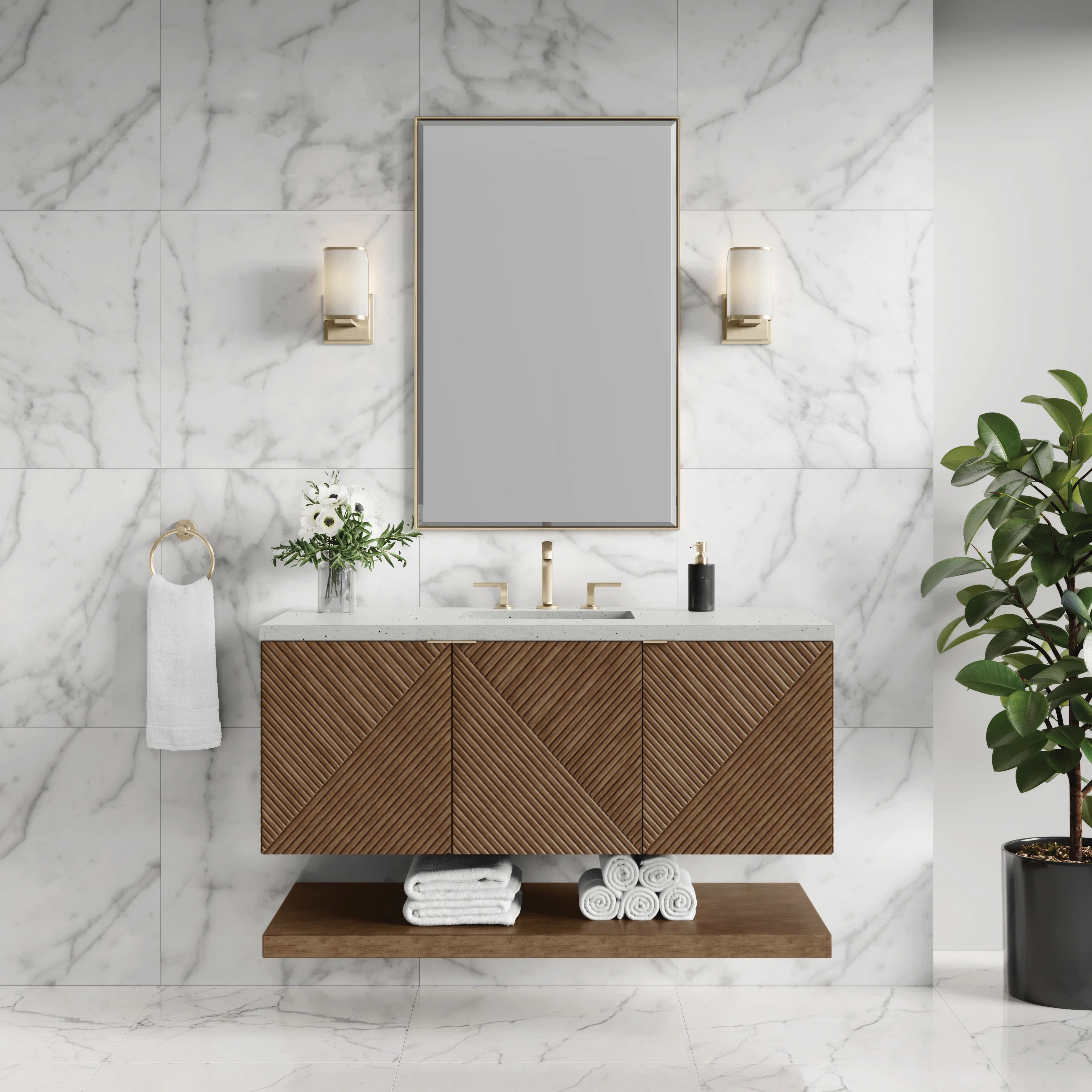 Marcello 48" Single Vanity, Chestnut w/ 3 CM Lime Delight Silestone Top