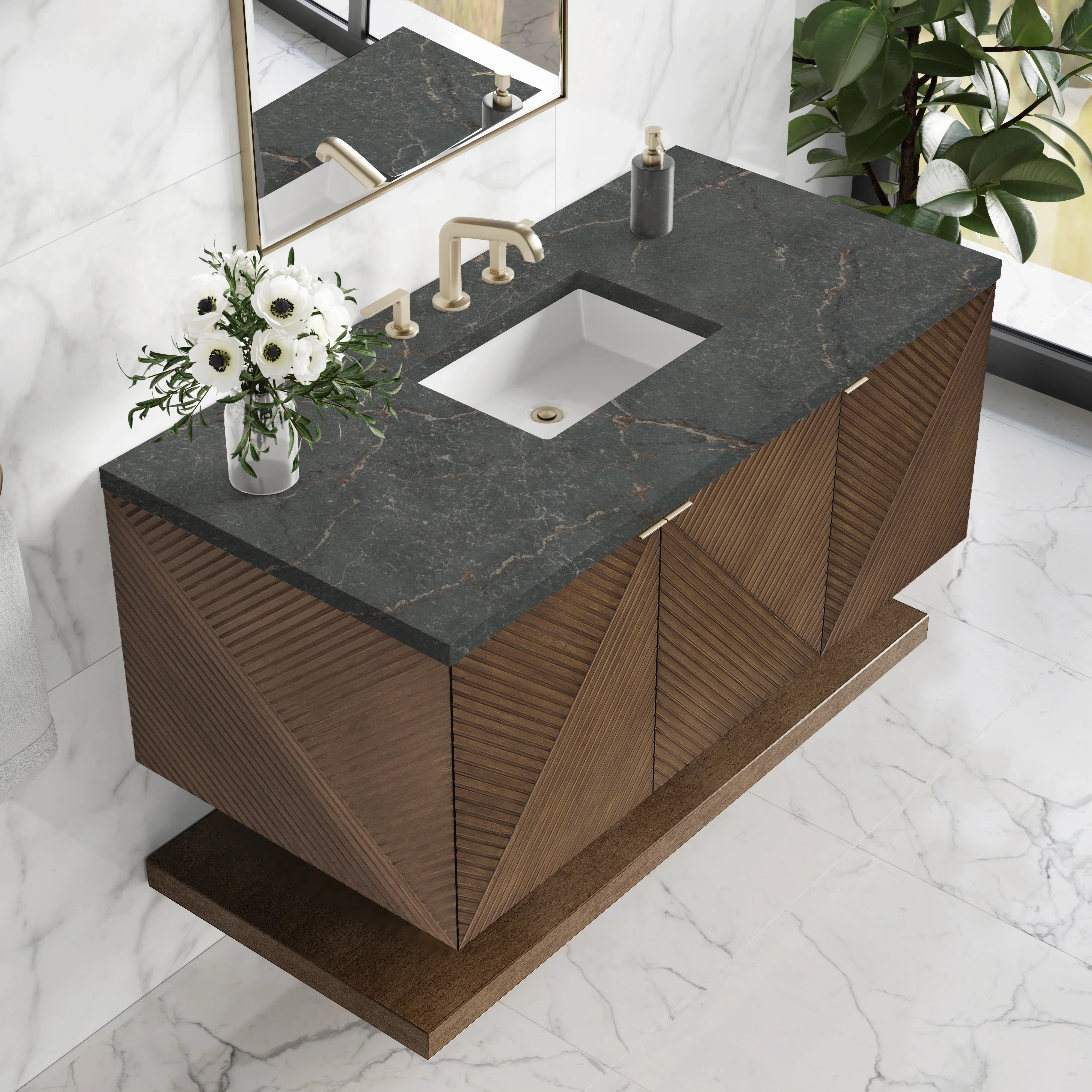 Marcello 48" Single Vanity, Chestnut w/ 3 CM Parisien Bleu Silestone Top