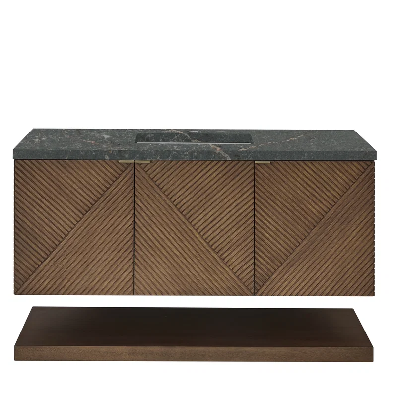 Marcello 48" Single Vanity, Chestnut w/ 3 CM Parisien Bleu Silestone Top w/ FreePower Wireless Charger