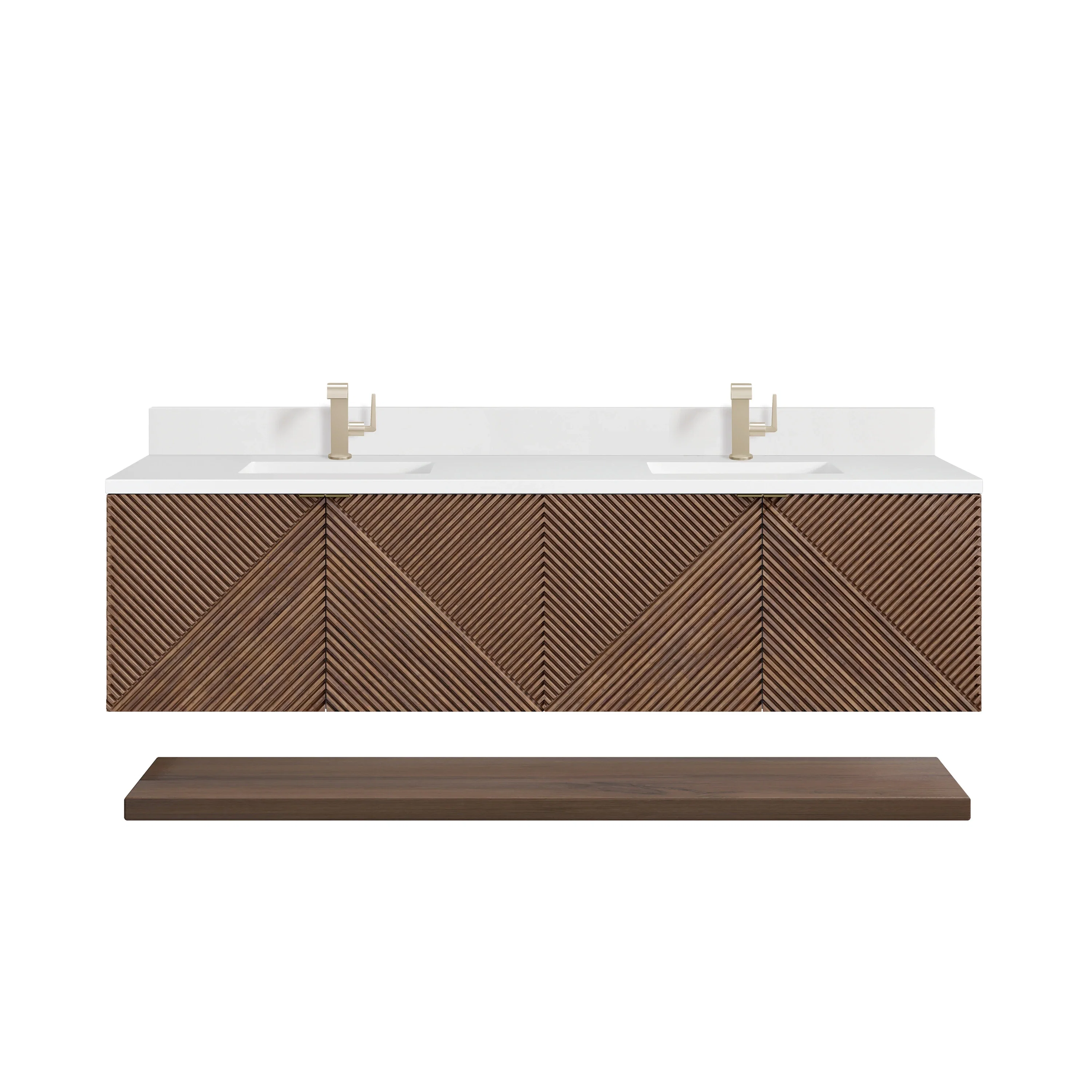Marcello 72" Double Vanity, Chestnut w/ Single Hole 3 CM White Zeus Top & Backsplash