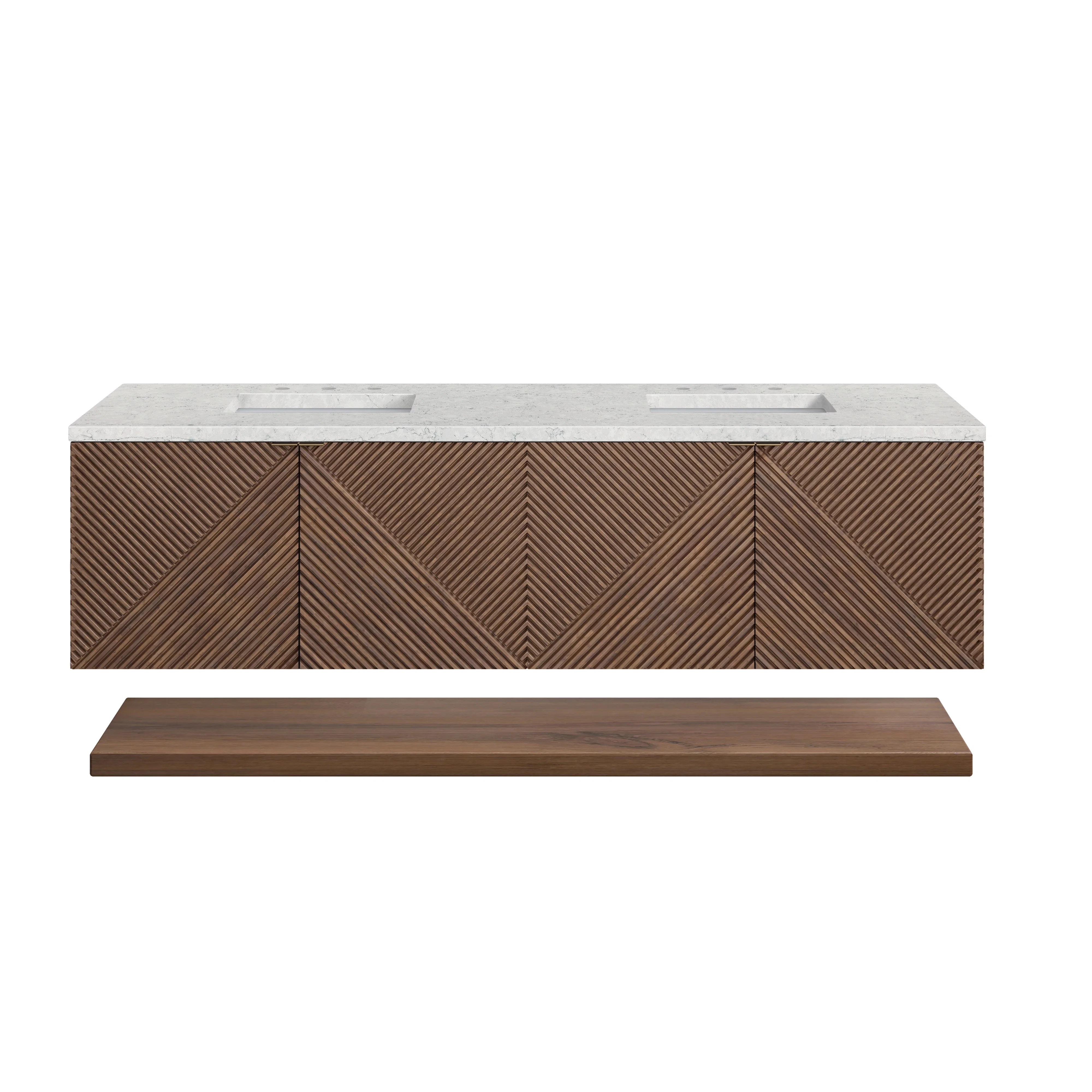 Marcello 72" Double Vanity, Chestnut w/ 3 CM Eternal Jasmine Pearl Top