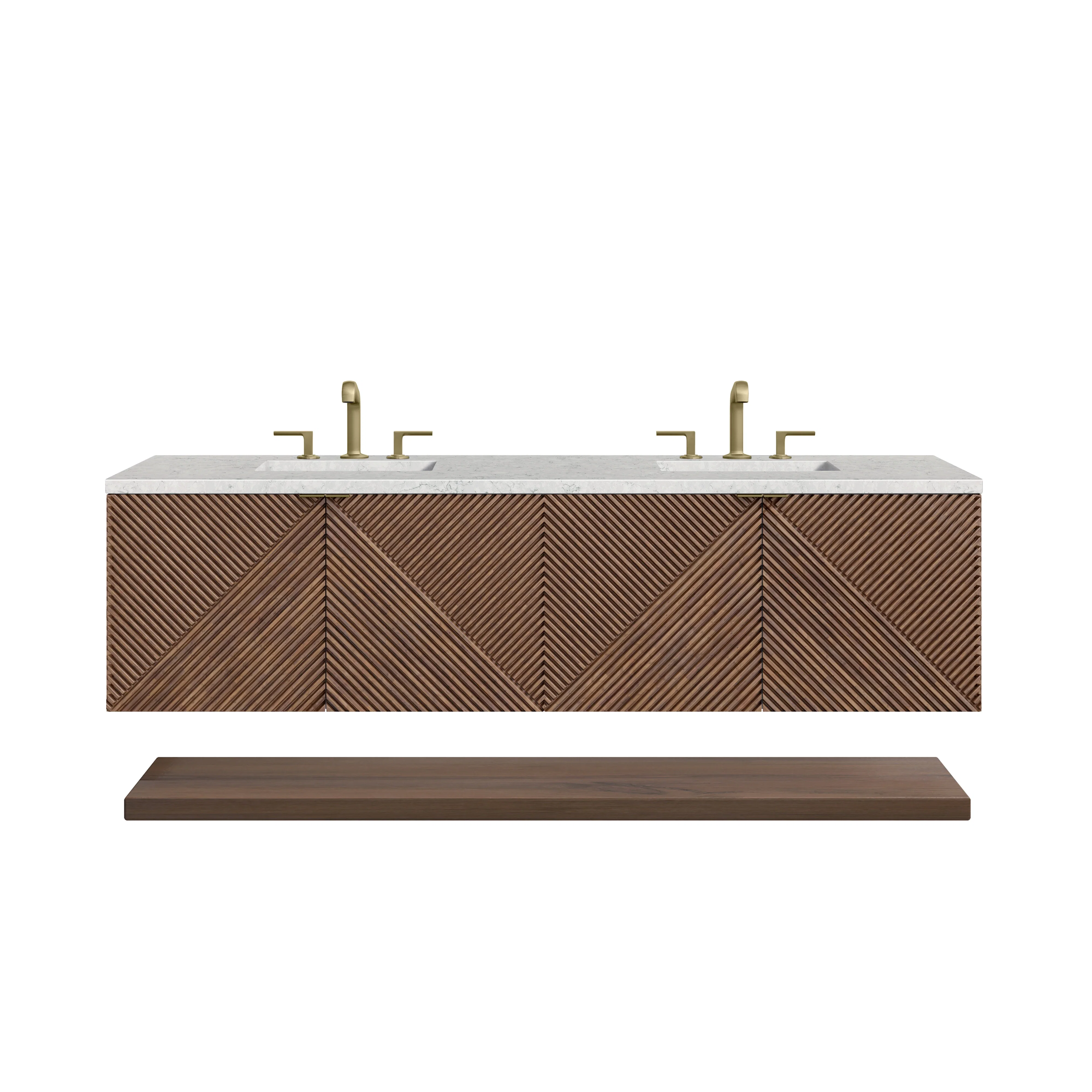 Marcello 72" Double Vanity, Chestnut w/ 3 CM Eternal Jasmine Pearl Top