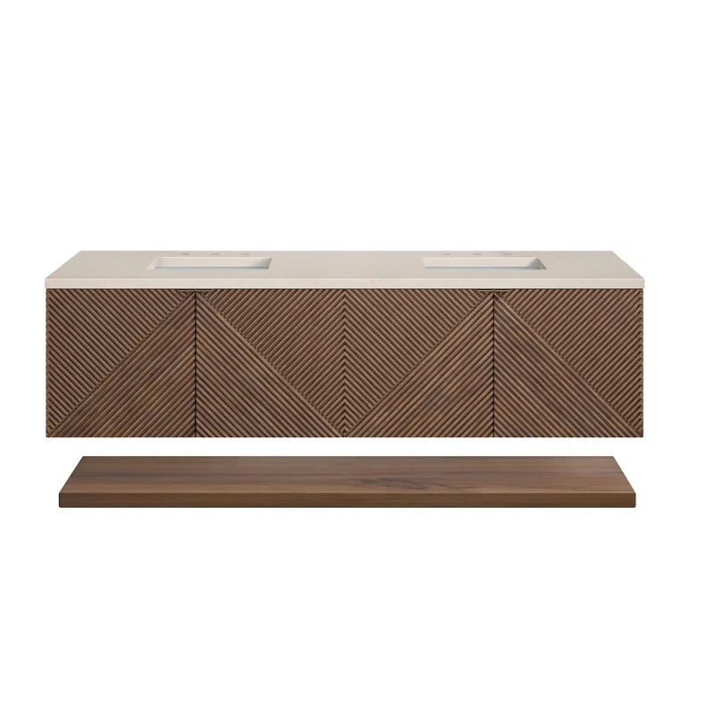 Marcello 72" Double Vanity, Chestnut w/ 3 CM Eternal Marfil Top