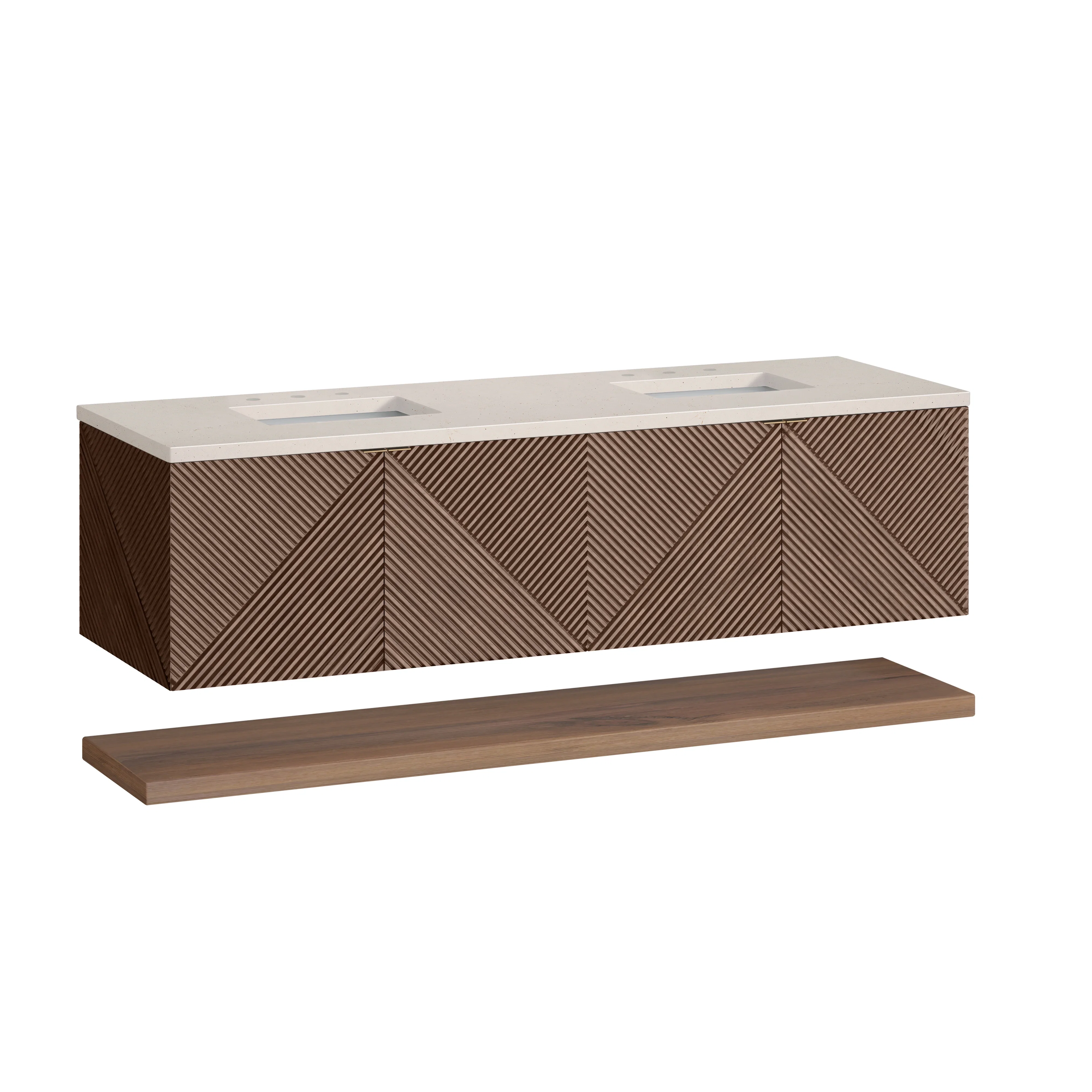 Marcello 72" Double Vanity, Chestnut w/ 3 CM Eternal Marfil Top