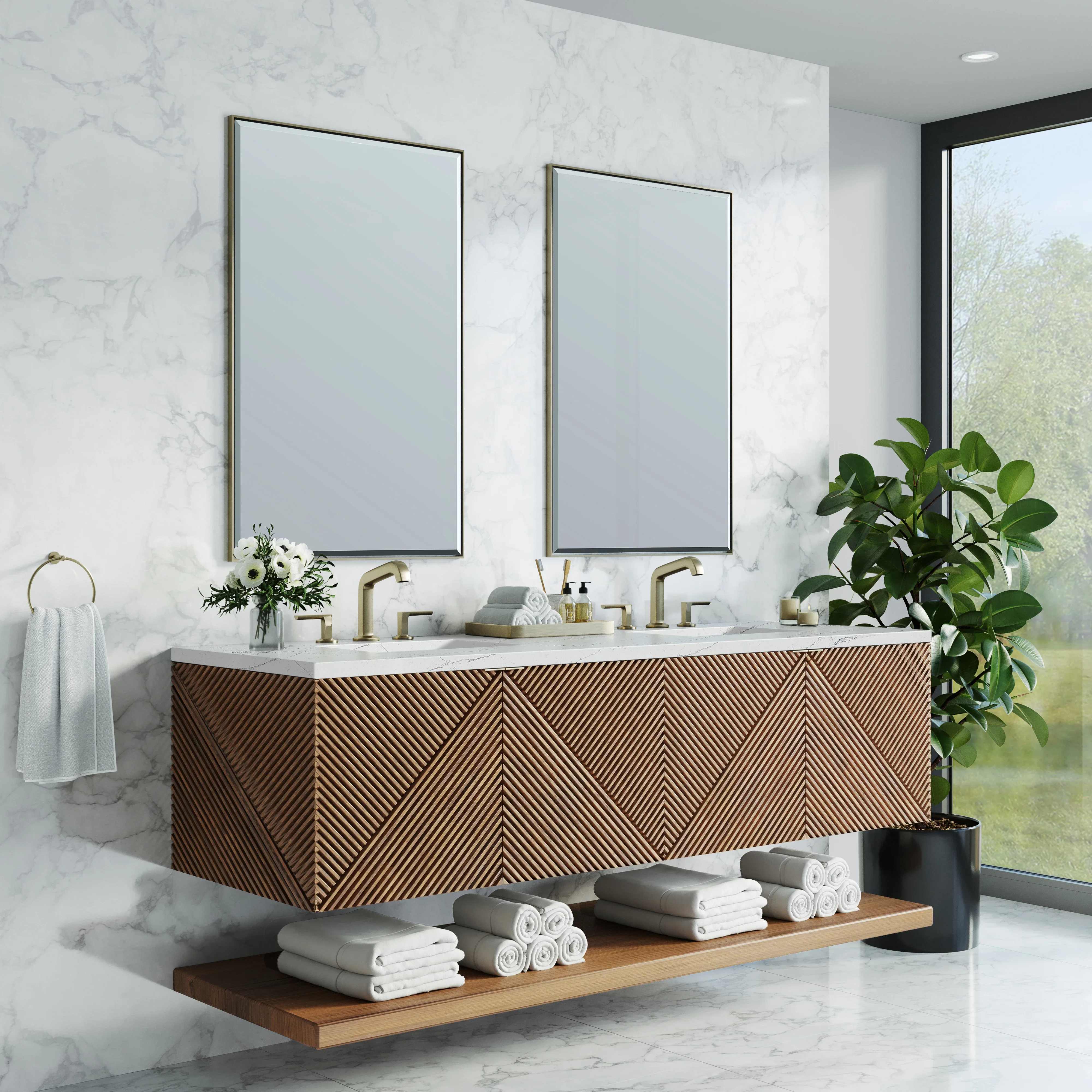 Marcello 72" Double Vanity, Chestnut w/ 3 CM Ethereal Noctis Top