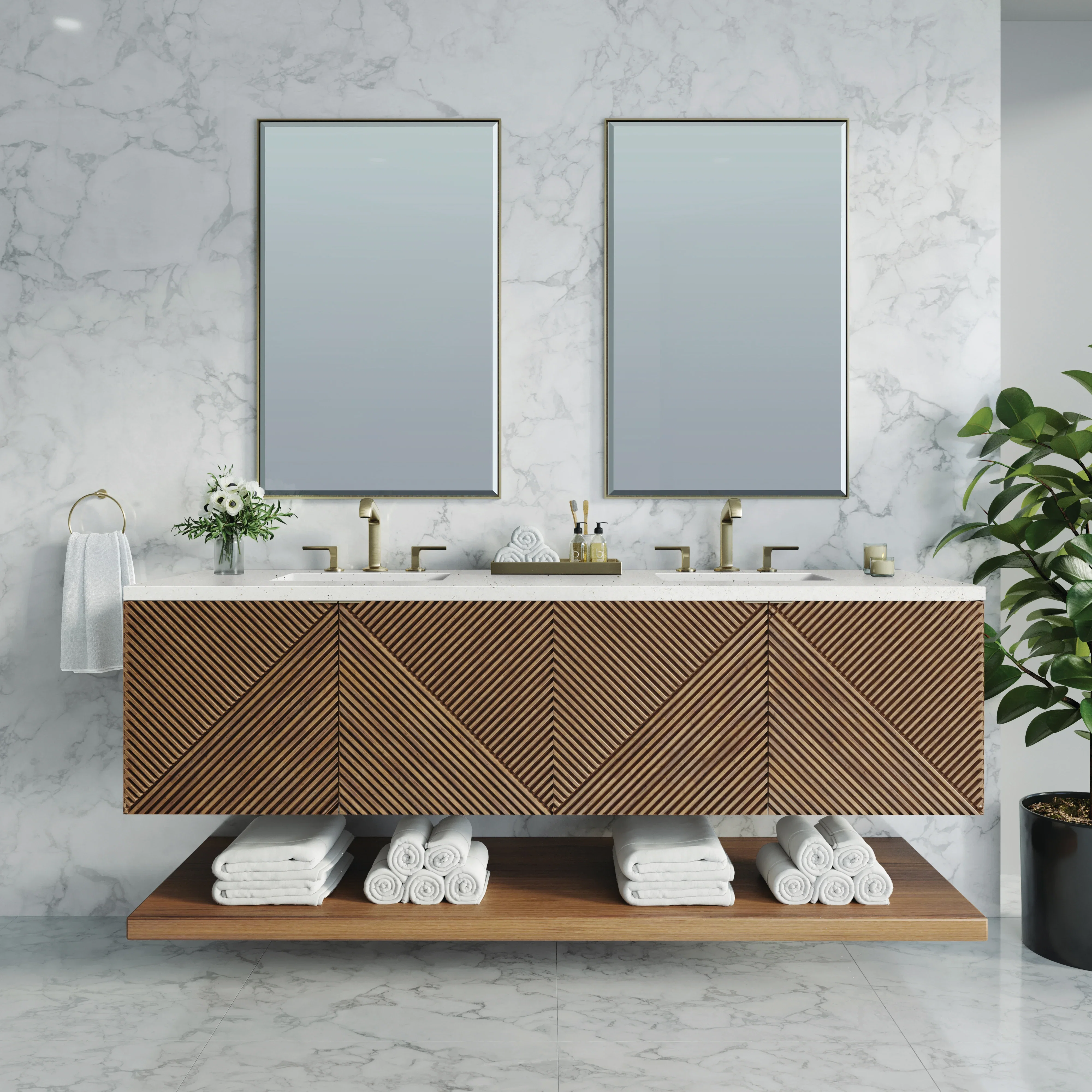 Marcello 72" Double Vanity, Chestnut w/ 3 CM Lime Delight Top