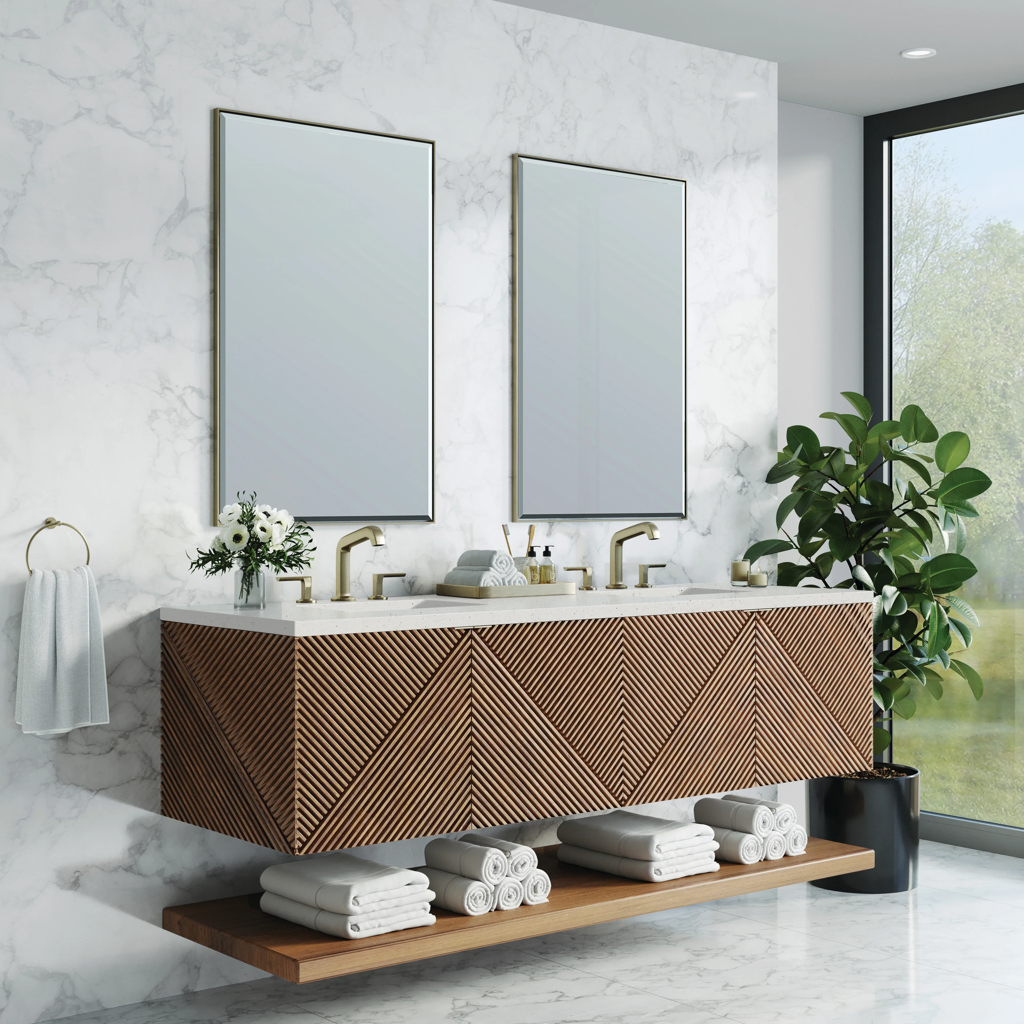 Marcello 72" Double Vanity, Chestnut w/ 3 CM Lime Delight Top