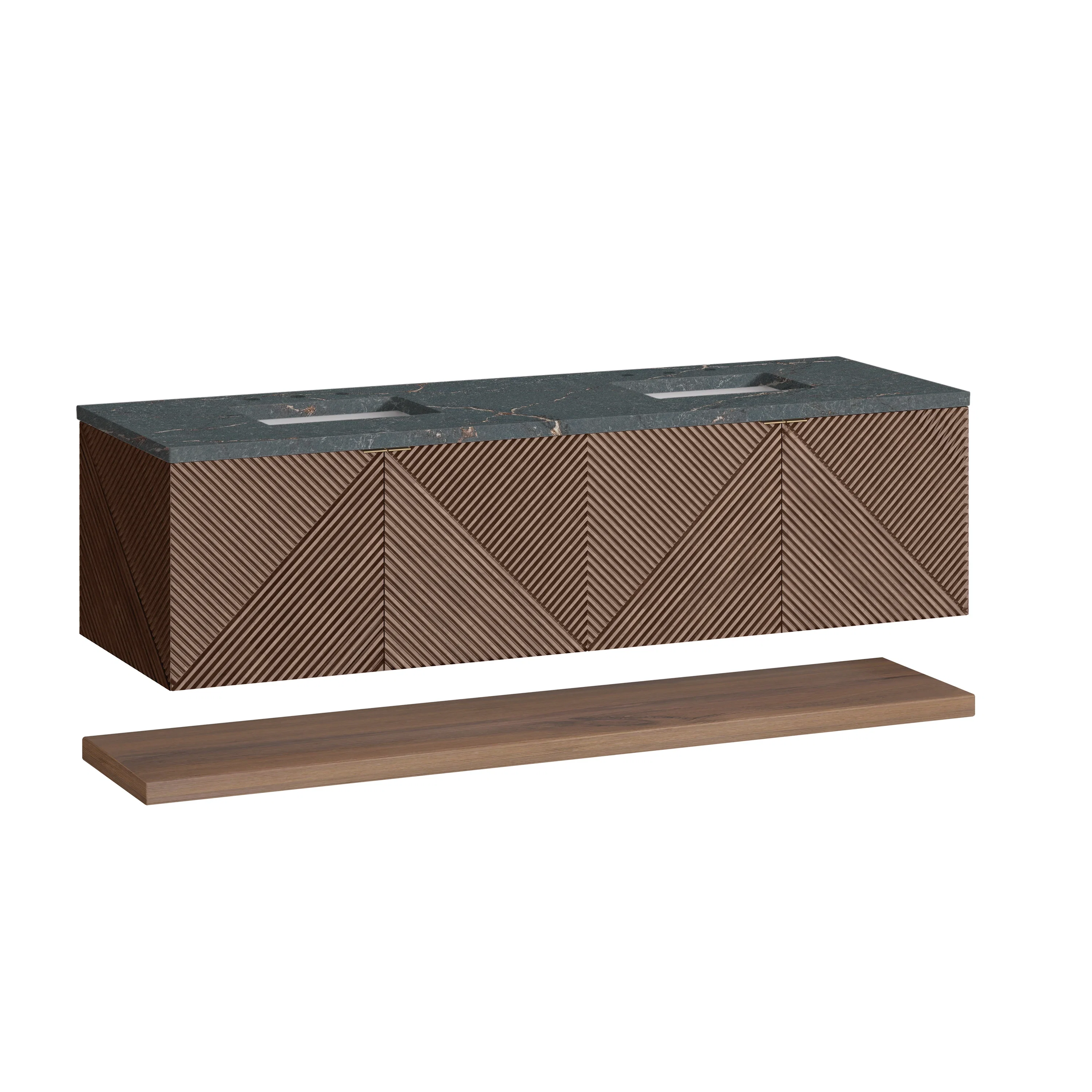 Marcello 72" Double Vanity, Chestnut w/ 3 CM Parisien Bleu Top