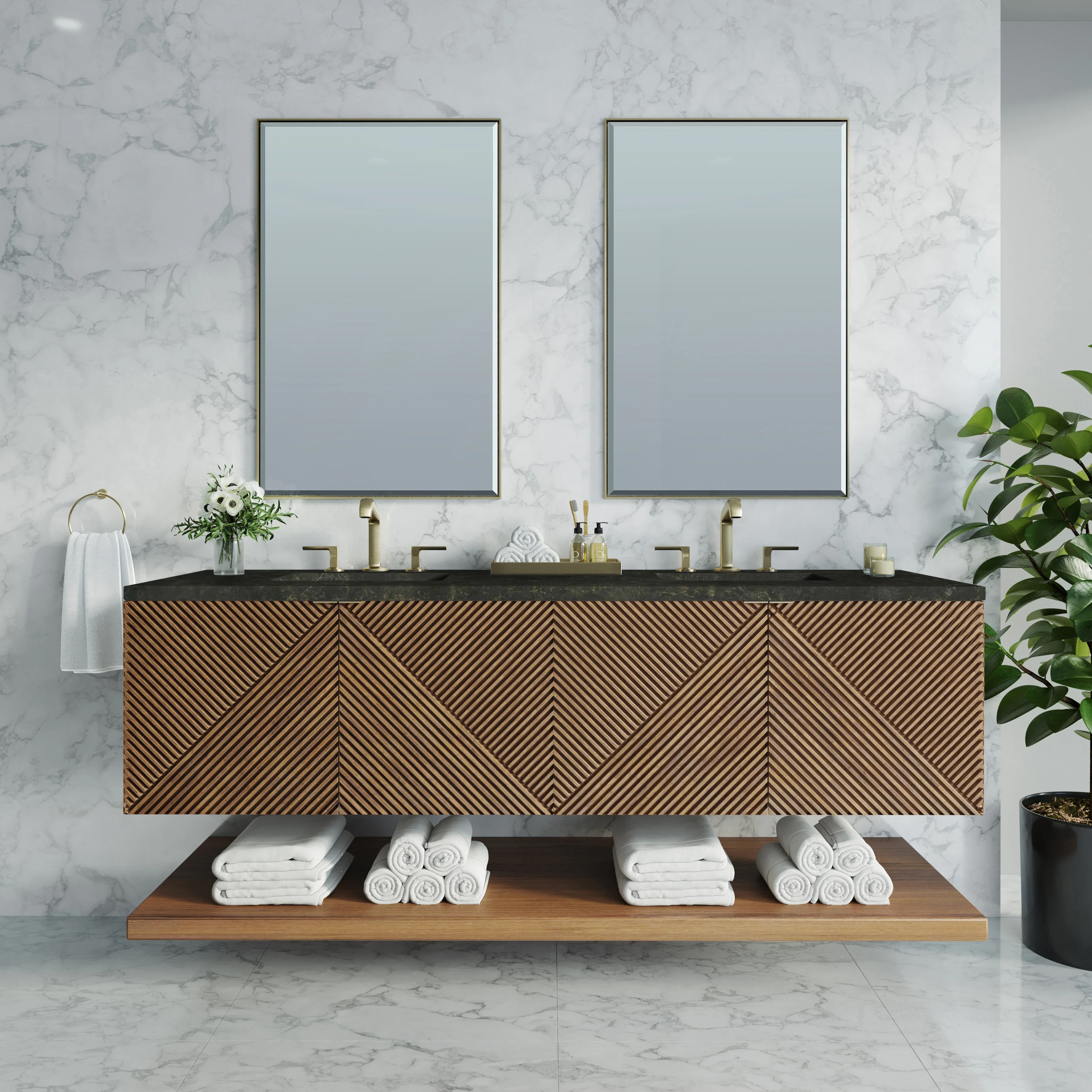 Marcello 72" Double Vanity, Chestnut, w/ 3 CM Phantome Eclos Top