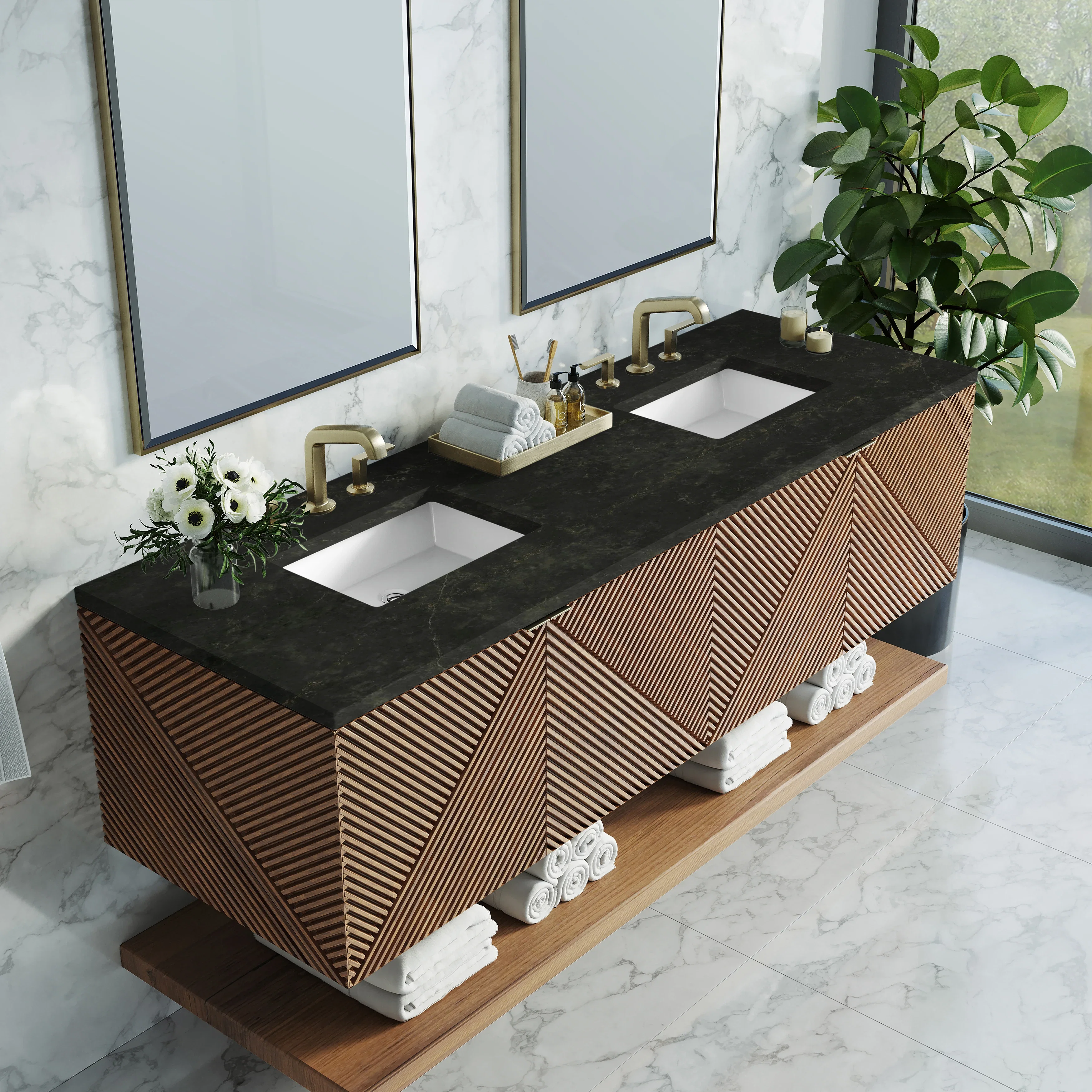 Marcello 72" Double Vanity, Chestnut, w/ 3 CM Phantome Eclos Top