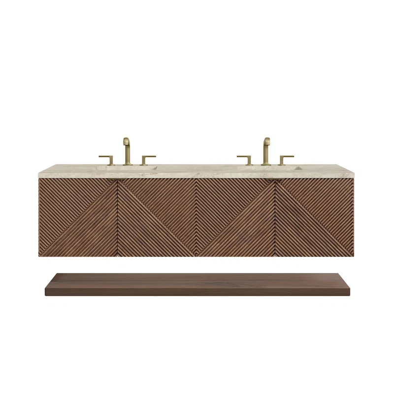 Marcello 72" Double Vanity, Chestnut, w/ 3 CM Tajnar Eclos Top