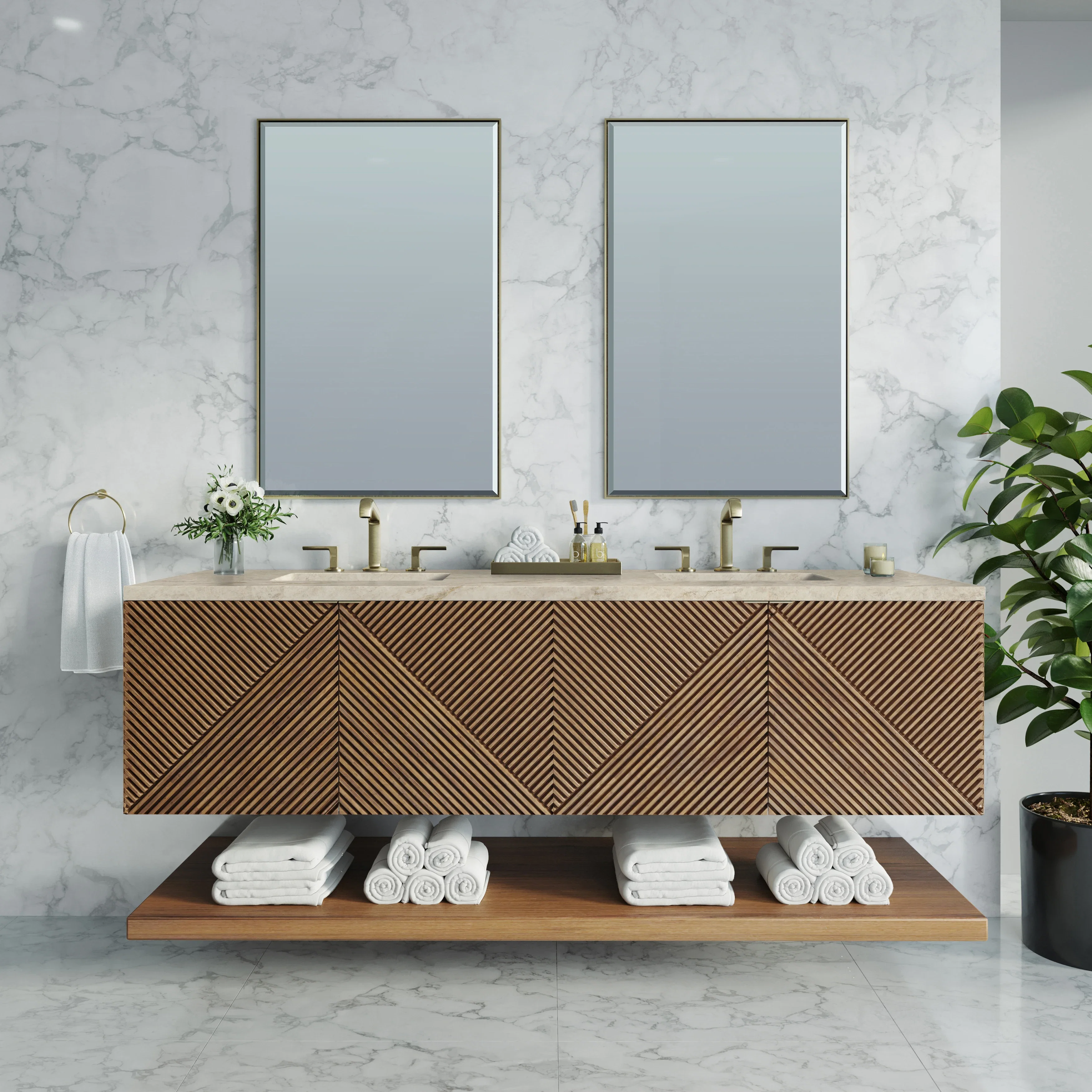 Marcello 72" Double Vanity, Chestnut, w/ 3 CM Tajnar Eclos Top