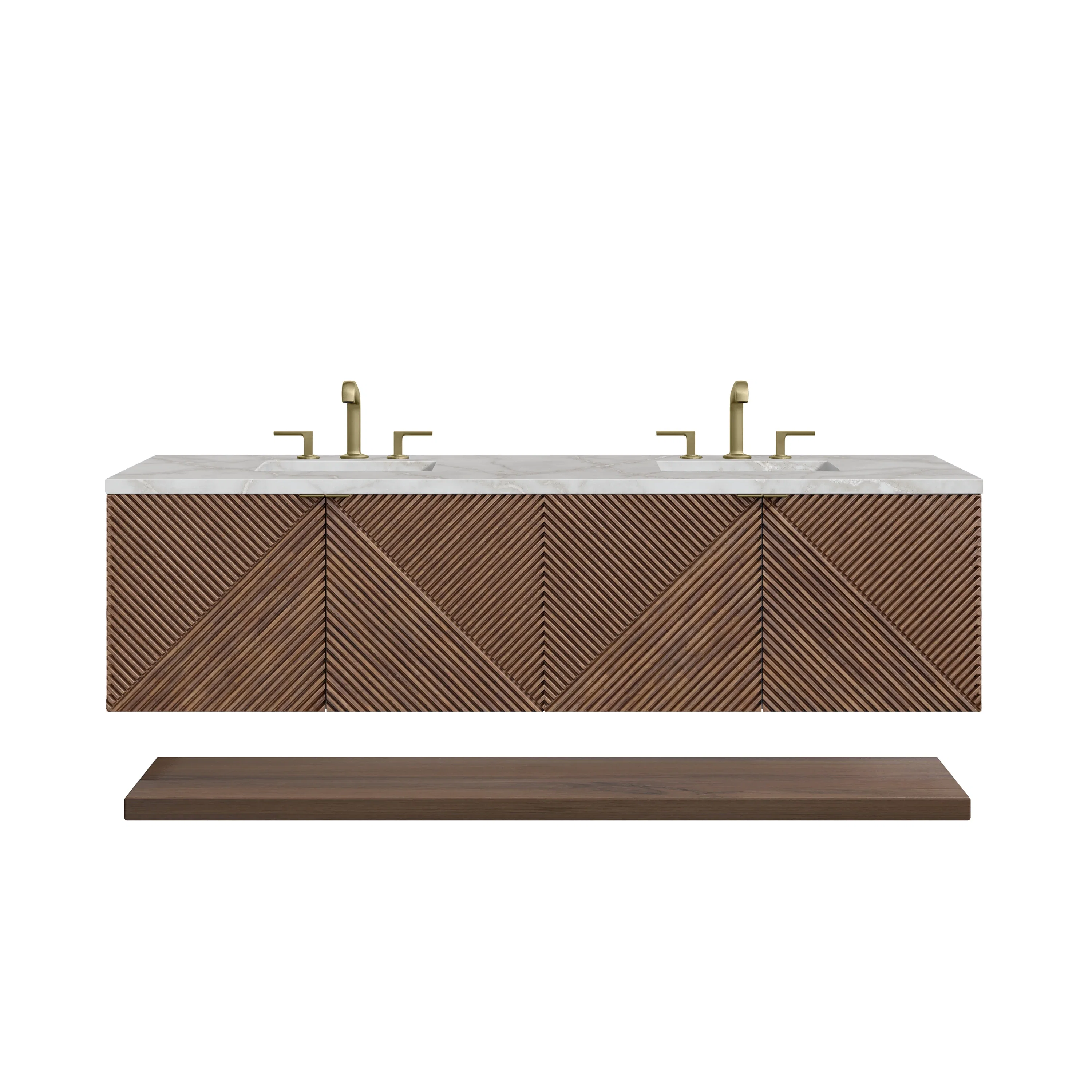 Marcello 72" Double Vanity, Chestnut w/ 3 CM Victorian Silver Top