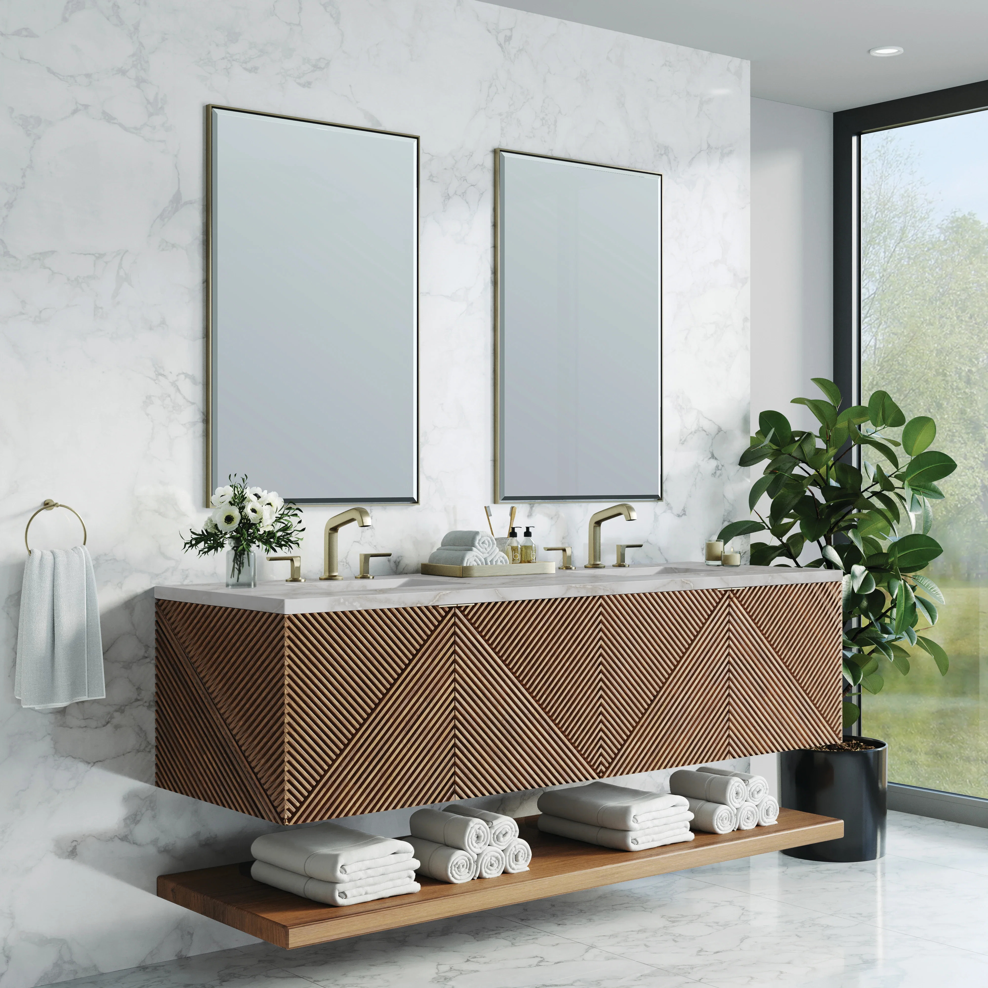 Marcello 72" Double Vanity, Chestnut w/ 3 CM Victorian Silver Top