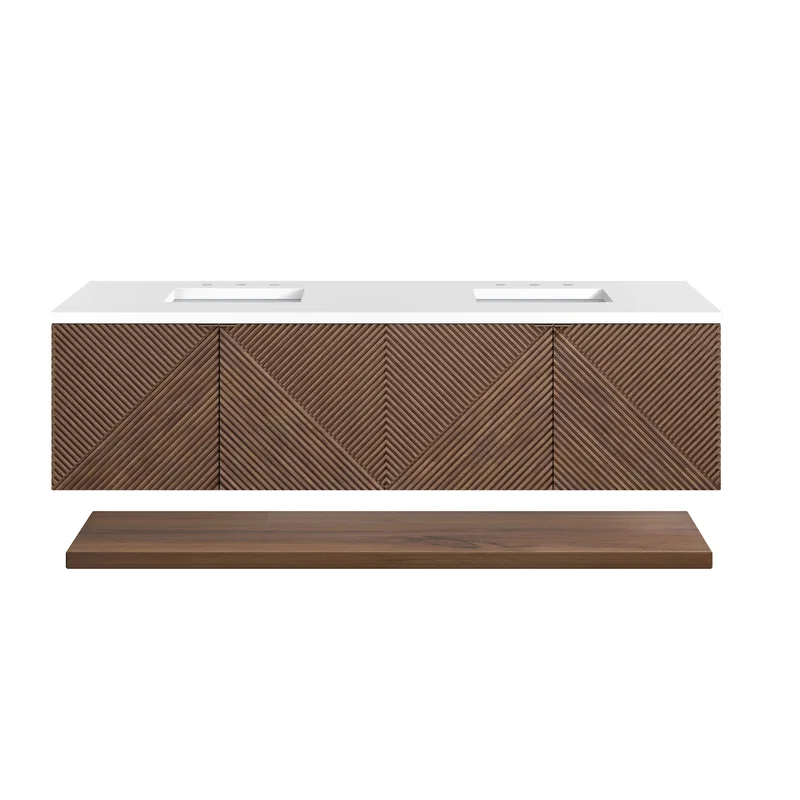 Marcello 72" Double Vanity, Chestnut w/ 3 CM White Zeus Top