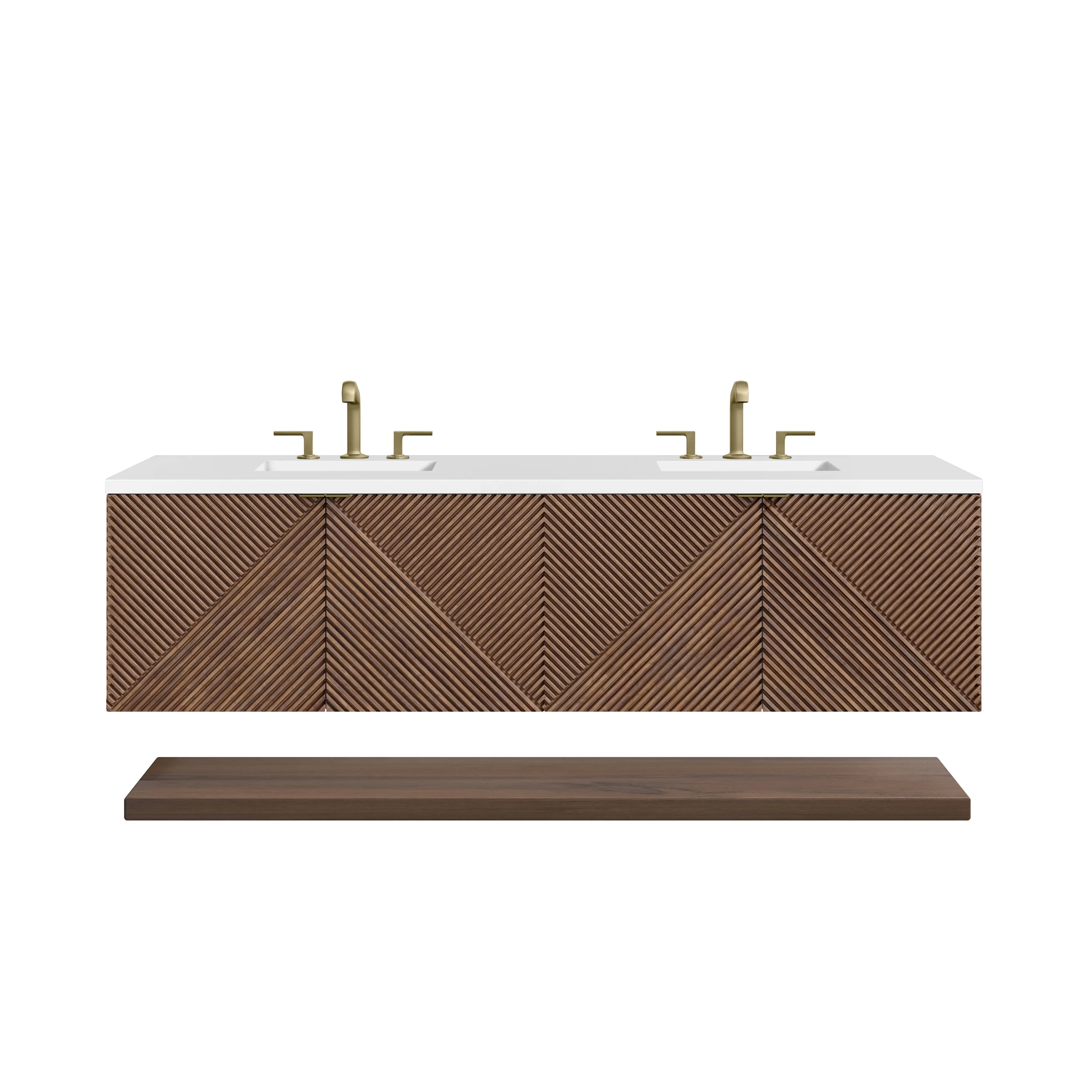 Marcello 72" Double Vanity, Chestnut w/ 3 CM White Zeus Top