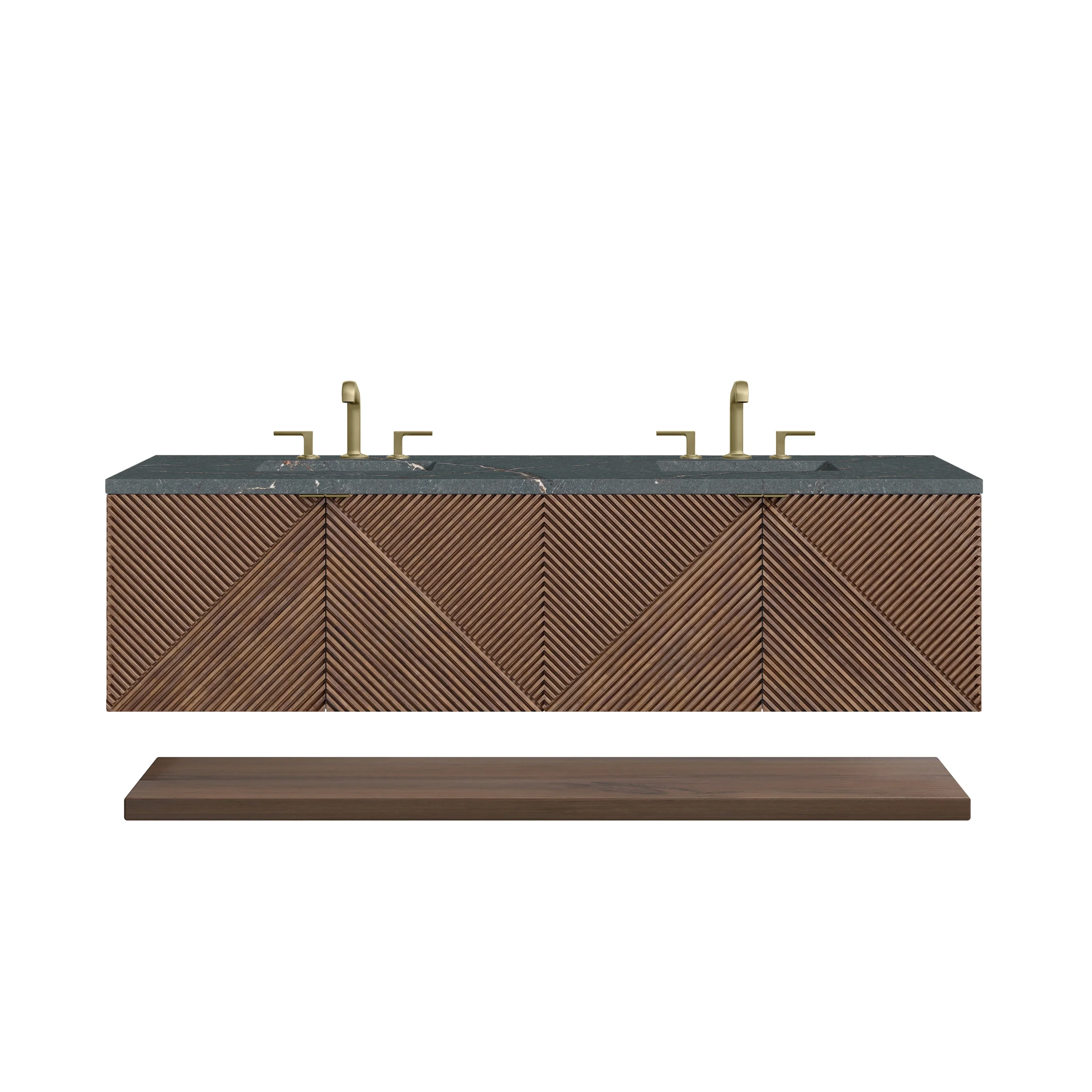 Marcello 72" Double Vanity, Chestnut w/ 3 CM Parisien Bleu Top w/FreePower Wireless Charger