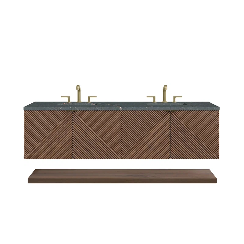 Marcello 72" Double Vanity, Chestnut w/ 3 CM Parisien Bleu Top w/FreePower Wireless Charger