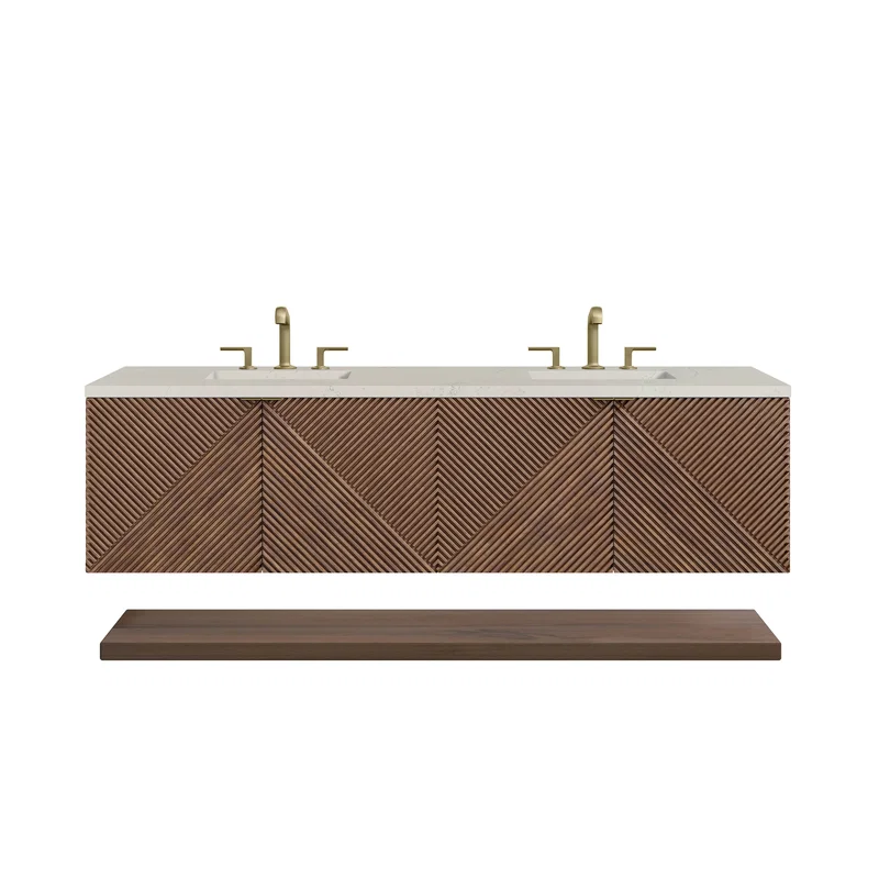 Marcello 72" Double Vanity, Chestnut, w/ 3 CM Siberian Silestone Top w/FreePower Wireless Charger