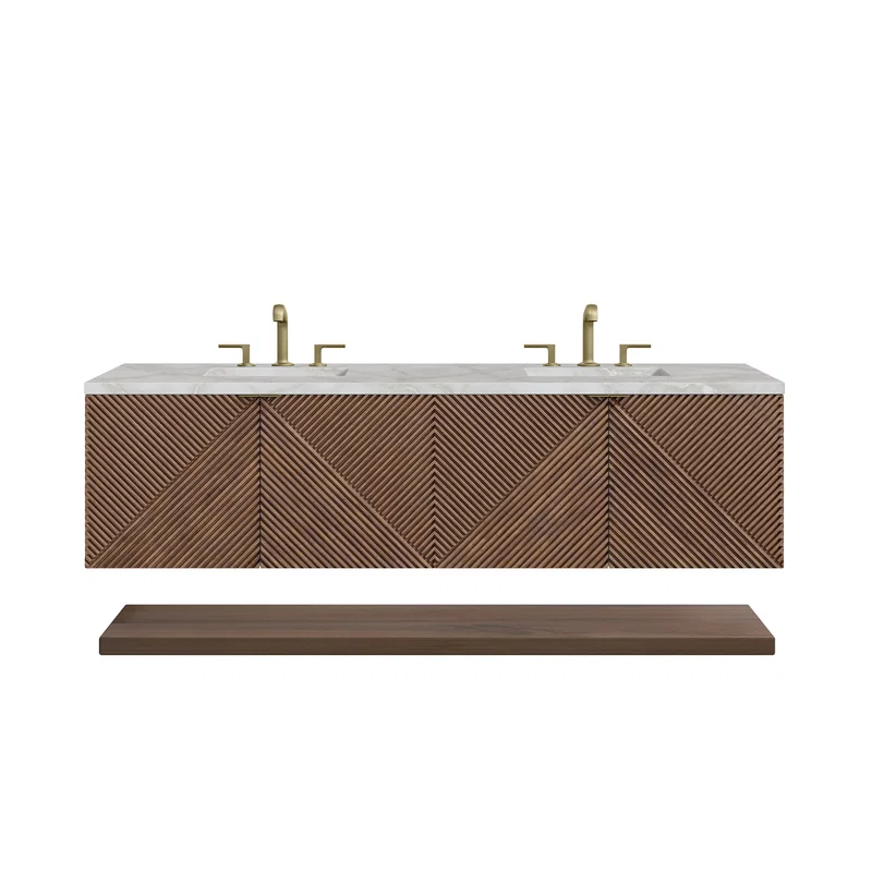 Marcello 72" Double Vanity, Chestnut w/ 3 CM Victorian Silver Top w/FreePower Wireless Charger