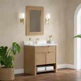 Solene 36" Single Vanity, Seaside Oak, w/ Single Hole 3 CM White Zeus Quartz Top & Backsplash