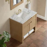 Solene 36" Single Vanity, Seaside Oak, w/ 3 CM Carrara Marble Top