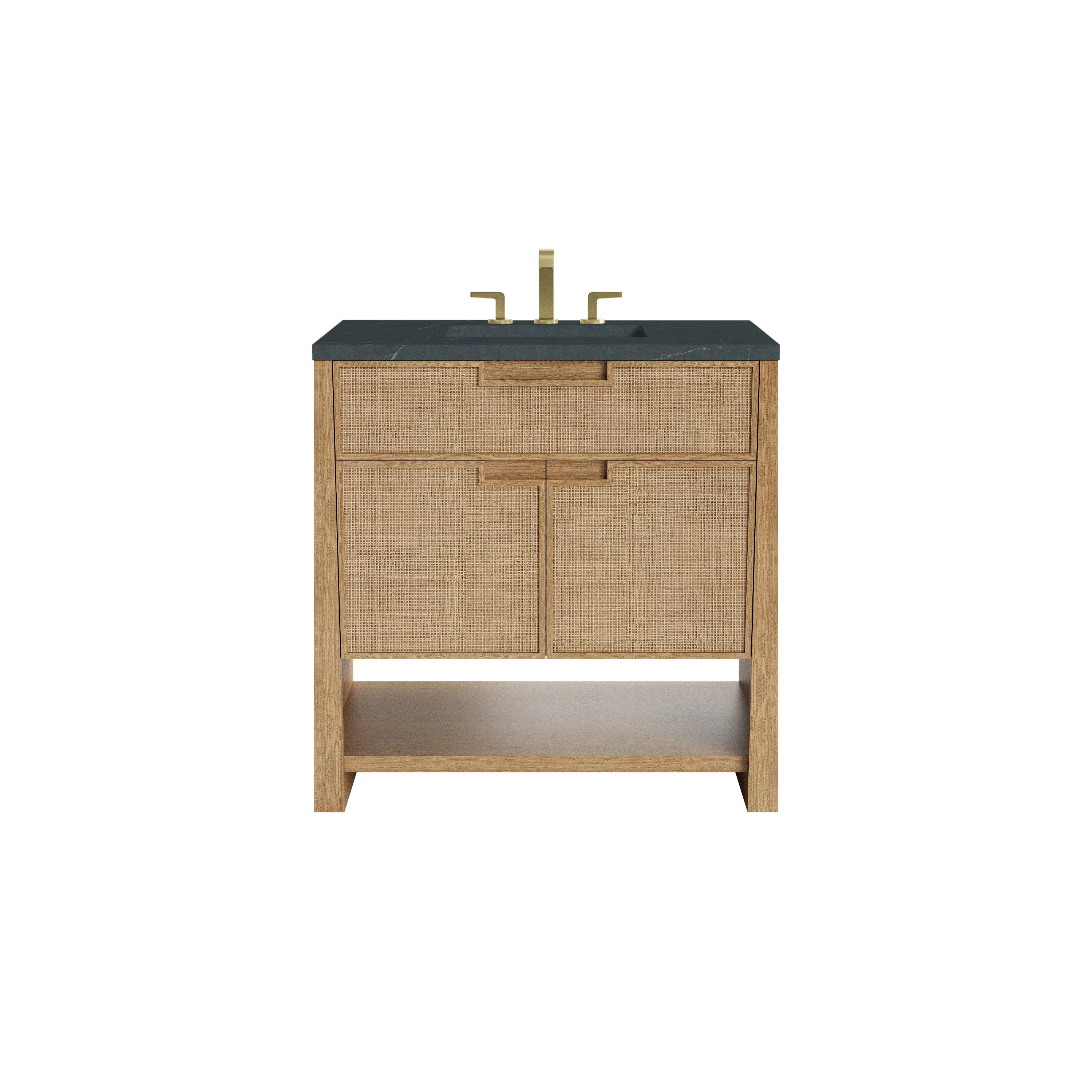 Solene 36" Single Vanity, Seaside Oak, w/ 3 CM Charcoal Soapstone Quartz Top