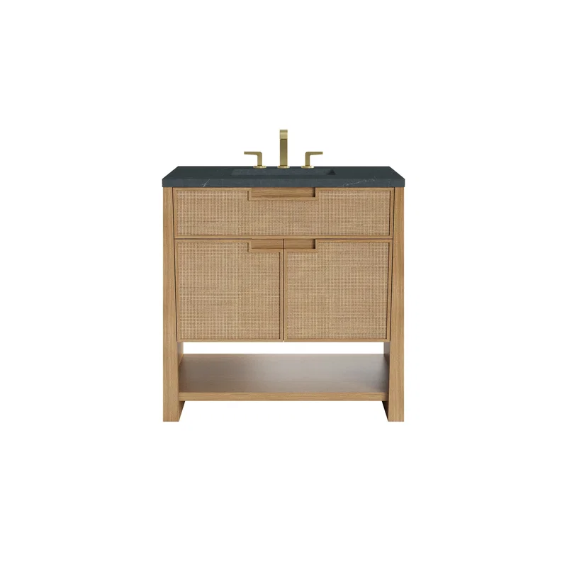 Solene 36" Single Vanity, Seaside Oak, w/ 3 CM Charcoal Soapstone Quartz Top