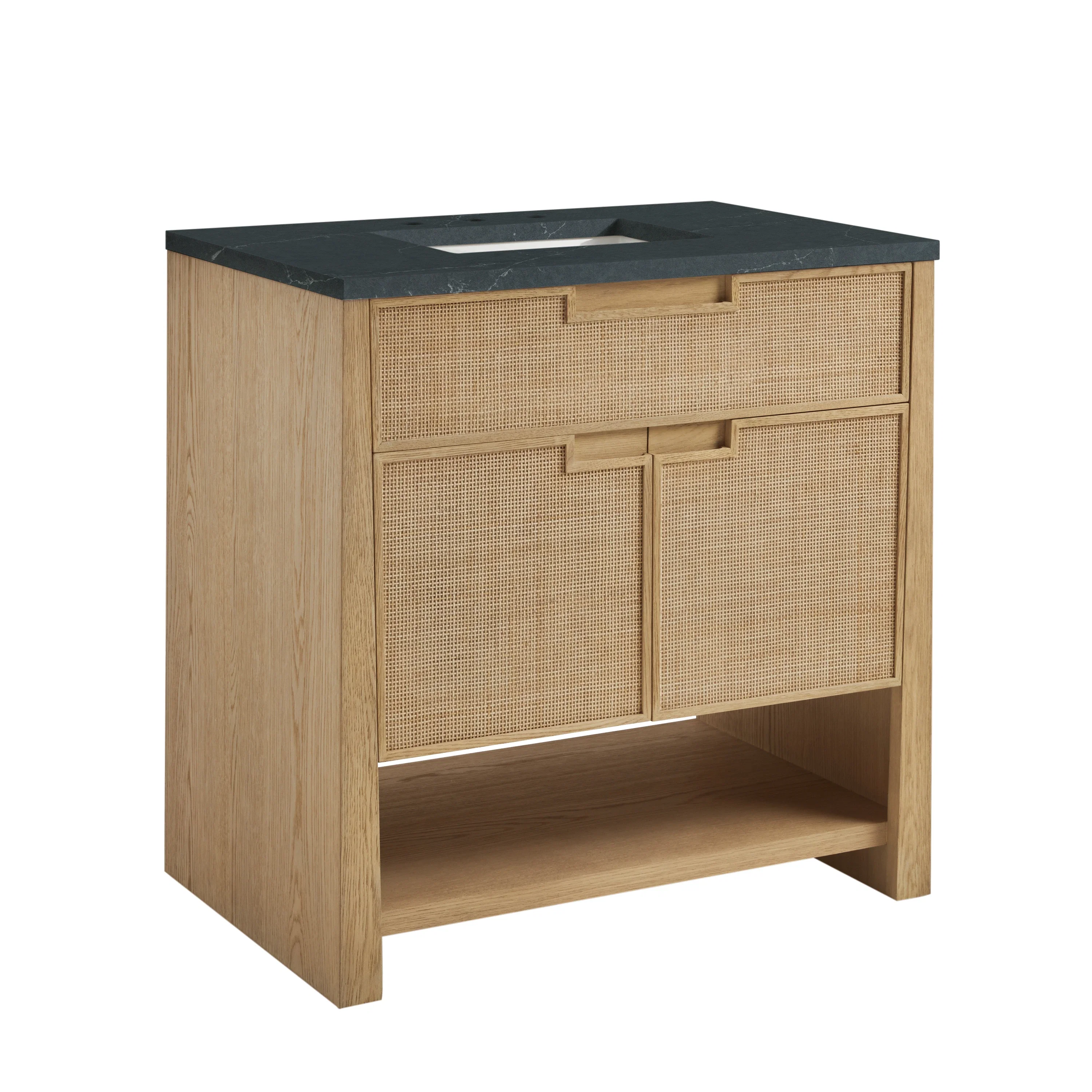 Solene 36" Single Vanity, Seaside Oak, w/ 3 CM Charcoal Soapstone Quartz Top