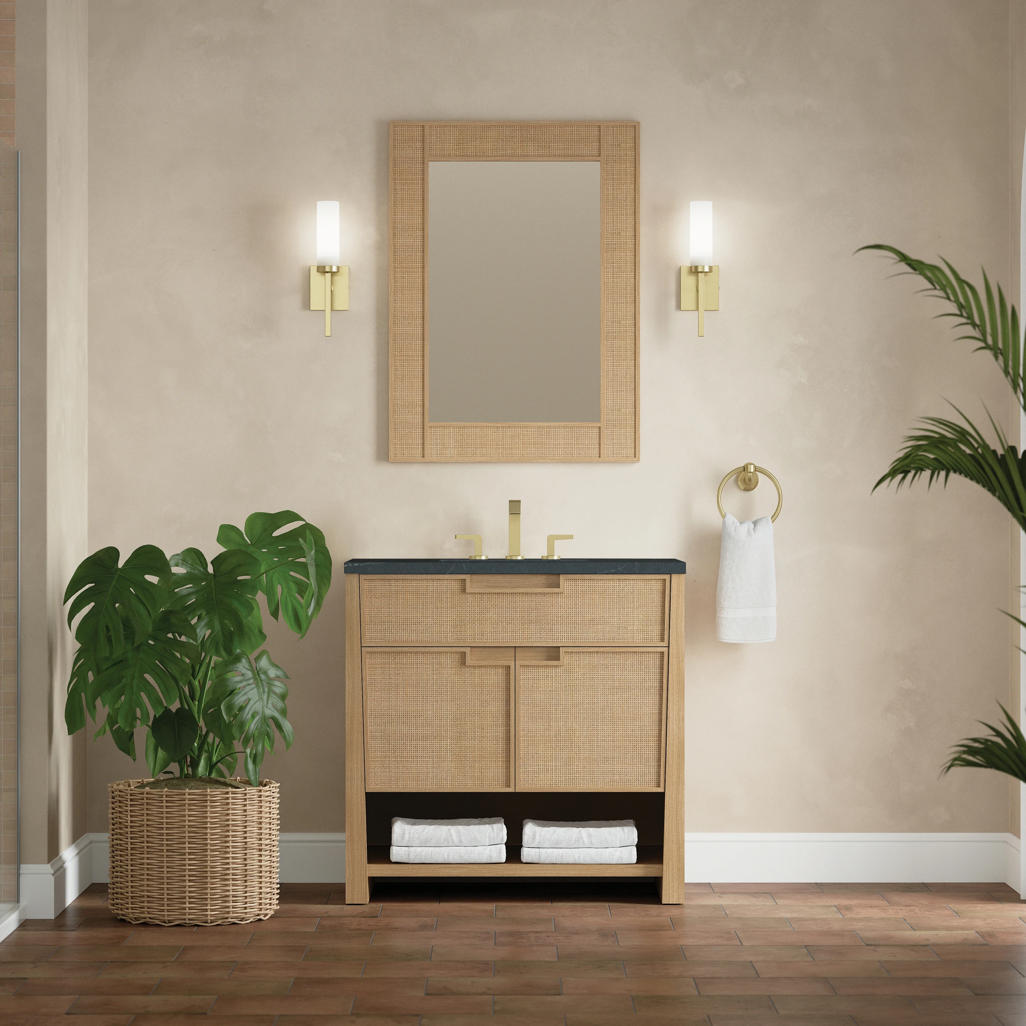 Solene 36" Single Vanity, Seaside Oak, w/ 3 CM Charcoal Soapstone Quartz Top