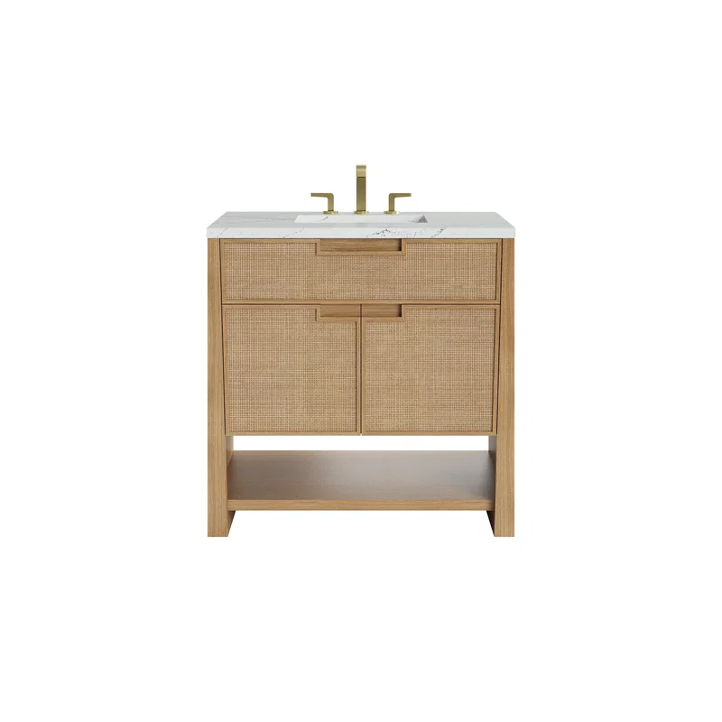 Solene 36" Single Vanity, Seaside Oak, w/ 3 CM Ethereal Noctis Quartz Top