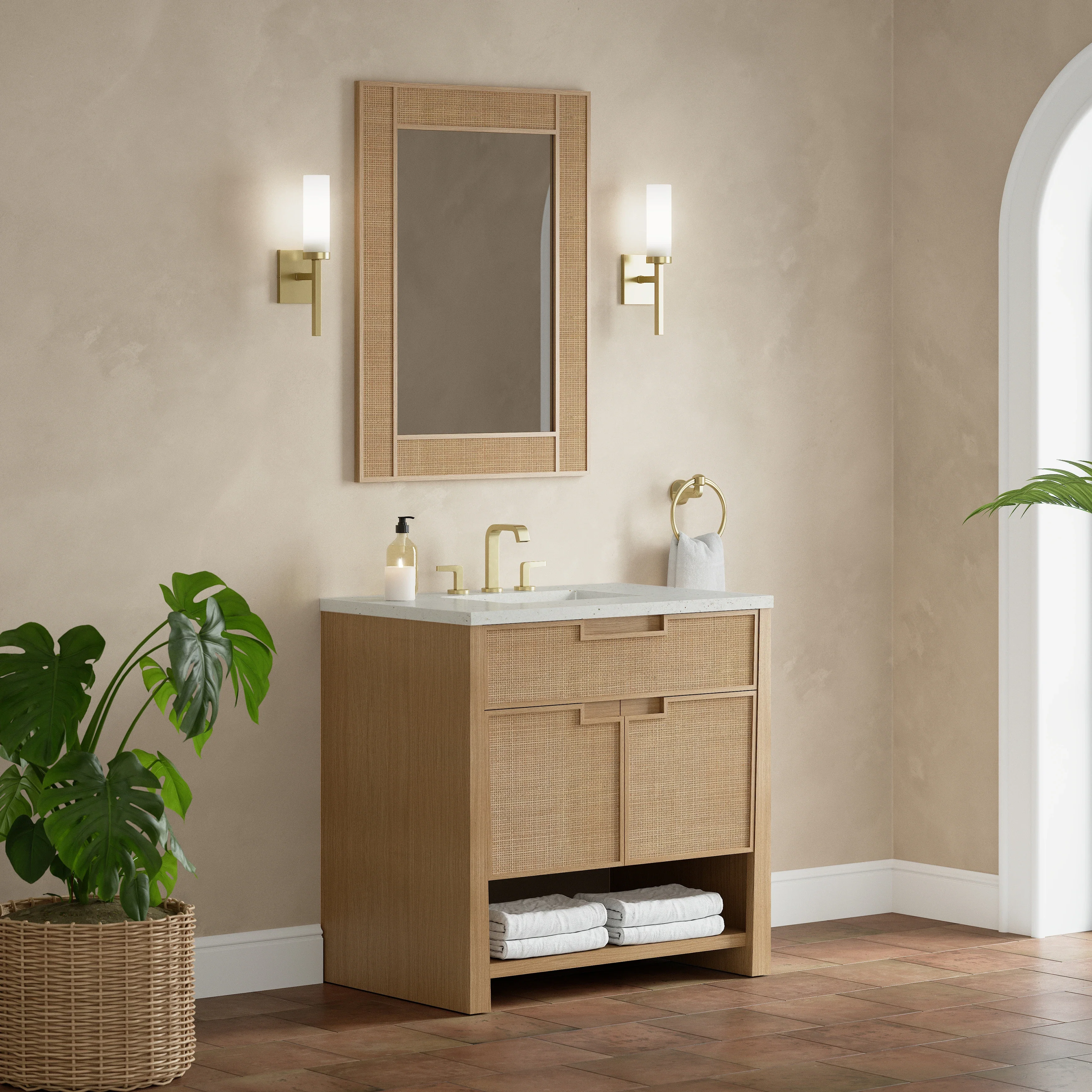 Solene 36" Single Vanity, Seaside Oak, w/ 3 CM Lime Delight Quartz Top
