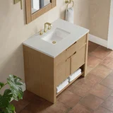 Solene 36" Single Vanity, Seaside Oak, w/ 3 CM Lime Delight Quartz Top