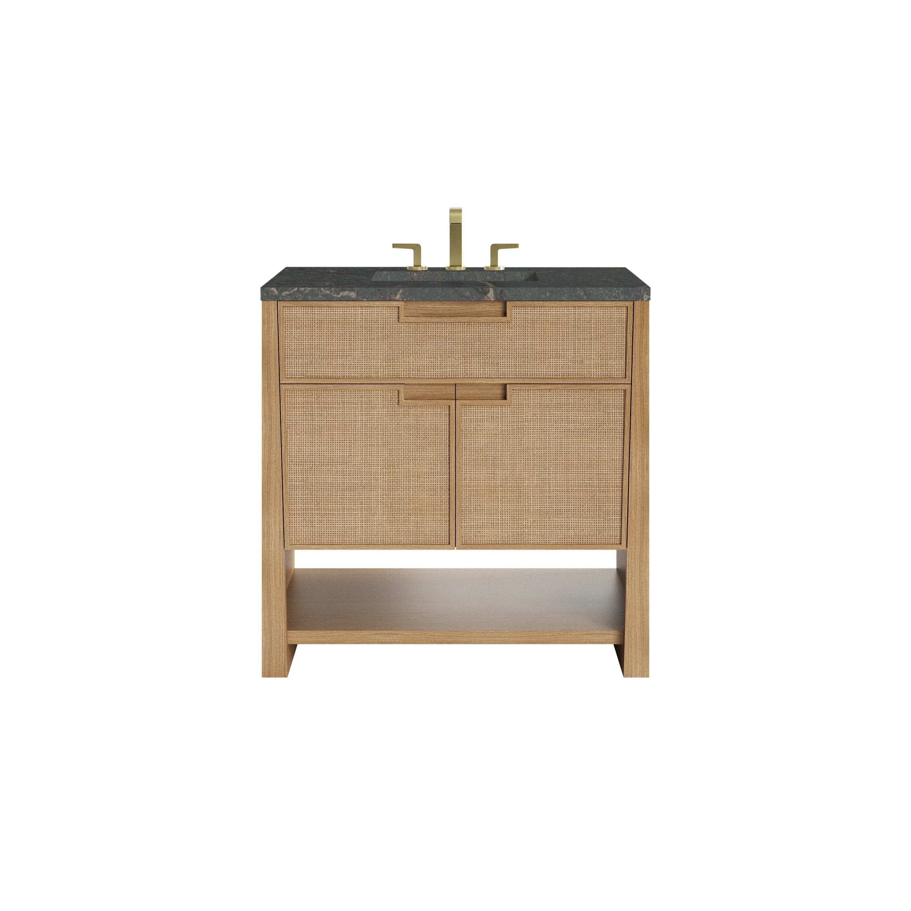 Solene 36" Single Vanity, Seaside Oak, w/ 3 CM Parisien Bleu Quartz Top