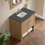 Solene 36" Single Vanity, Seaside Oak, w/ 3 CM Parisien Bleu Quartz Top