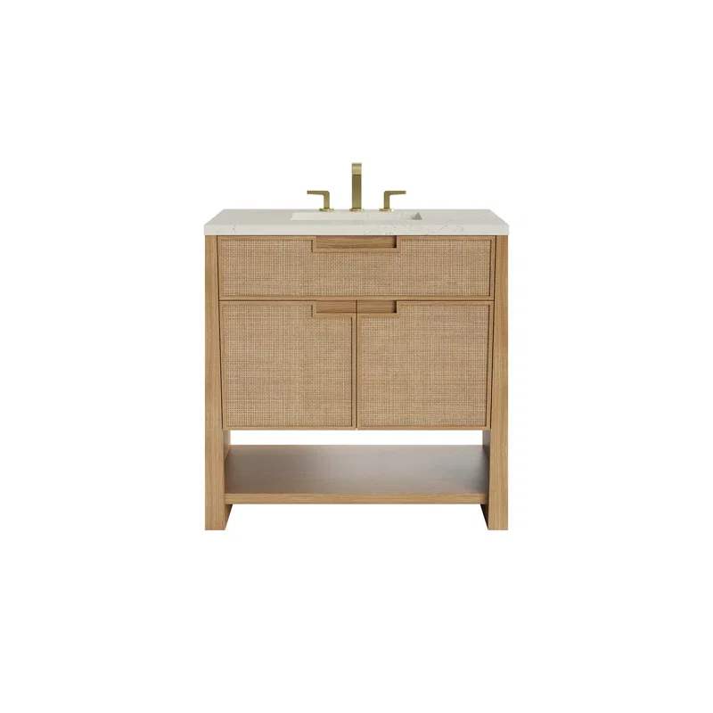 Solene 36" Single Vanity, Seaside Oak, w/ 3 CM Siberian Silestone Top