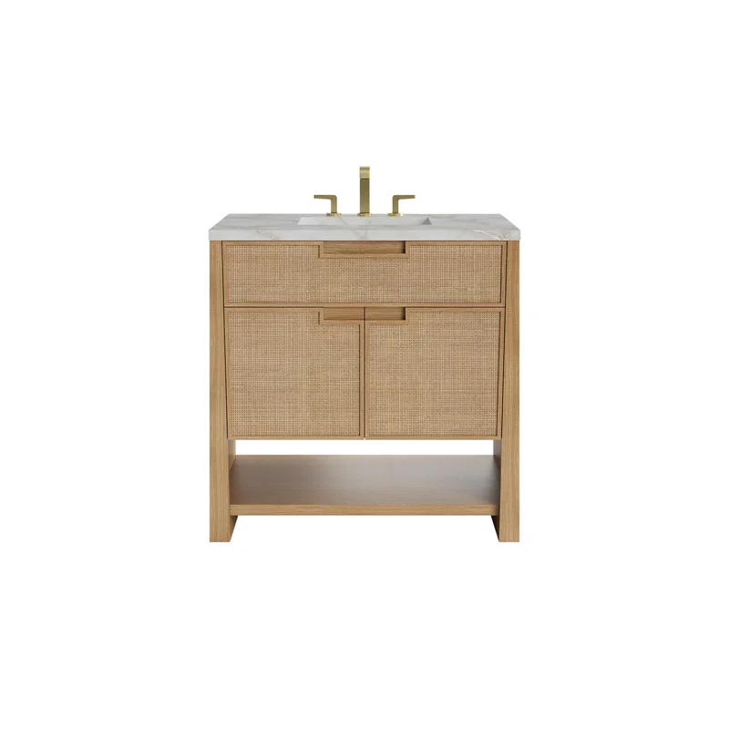 Solene 36" Single Vanity, Seaside Oak, w/ 3 CM Victorian Silver Quartz Top