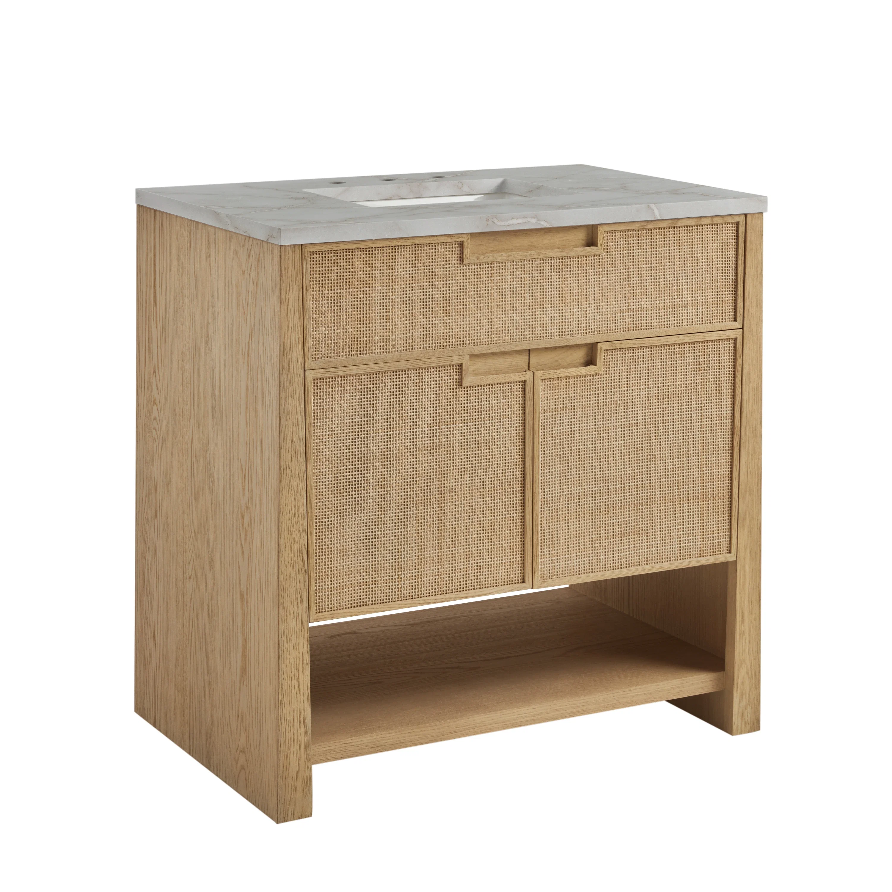 Solene 36" Single Vanity, Seaside Oak, w/ 3 CM Victorian Silver Quartz Top